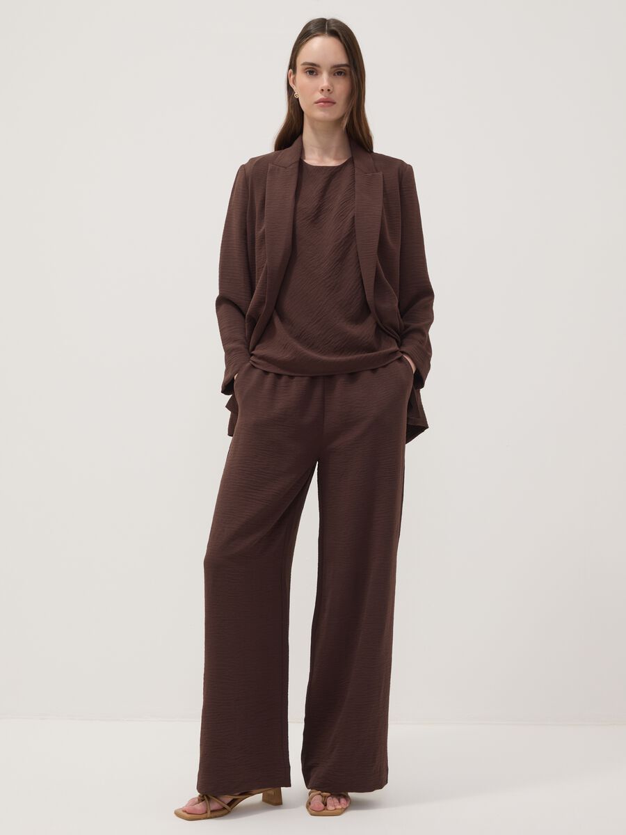 Brown wide-leg trousers with elasticated waistband_0