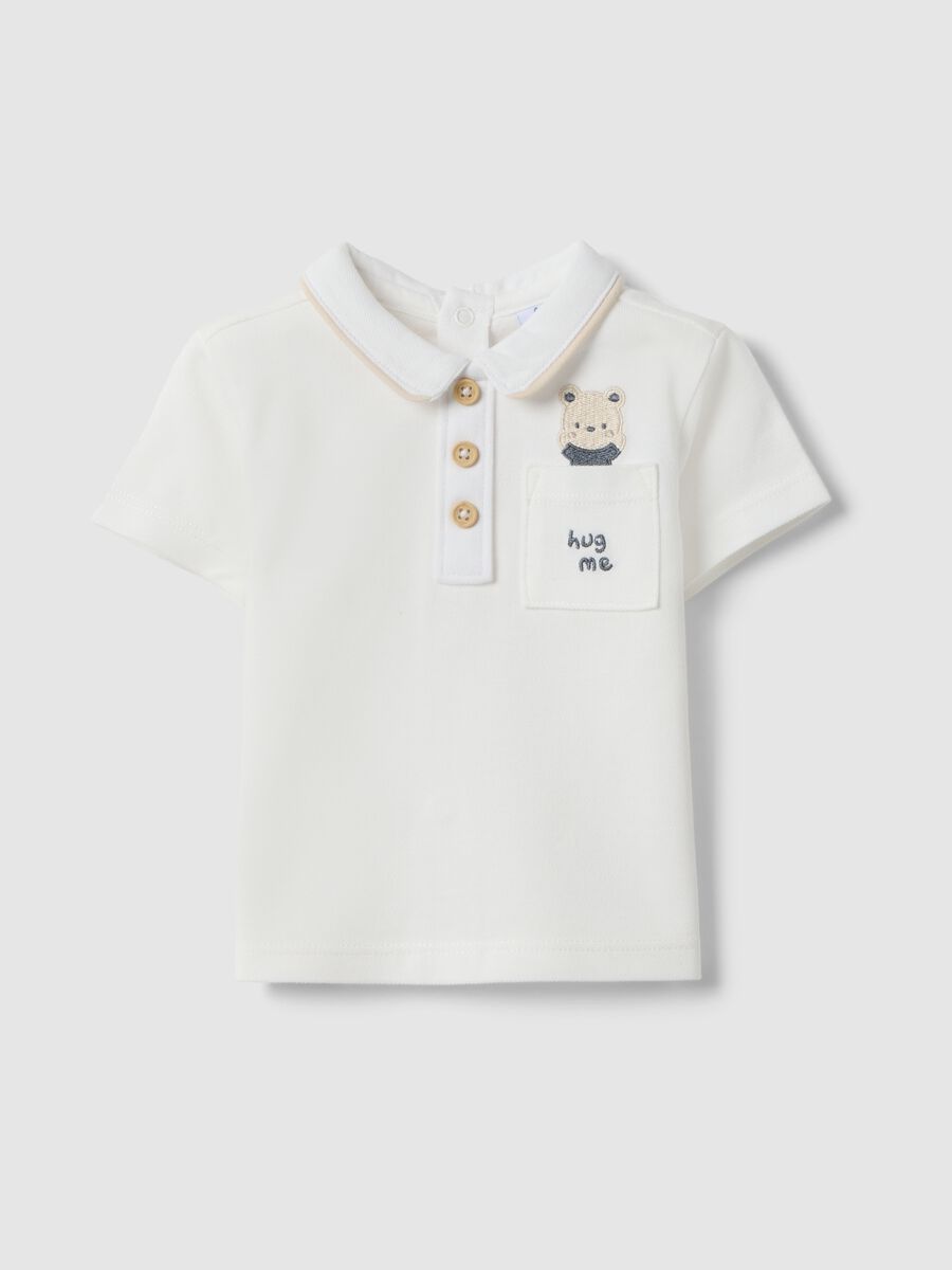 White pure cotton polo shirt for newborns with regular fit and embroidery_0