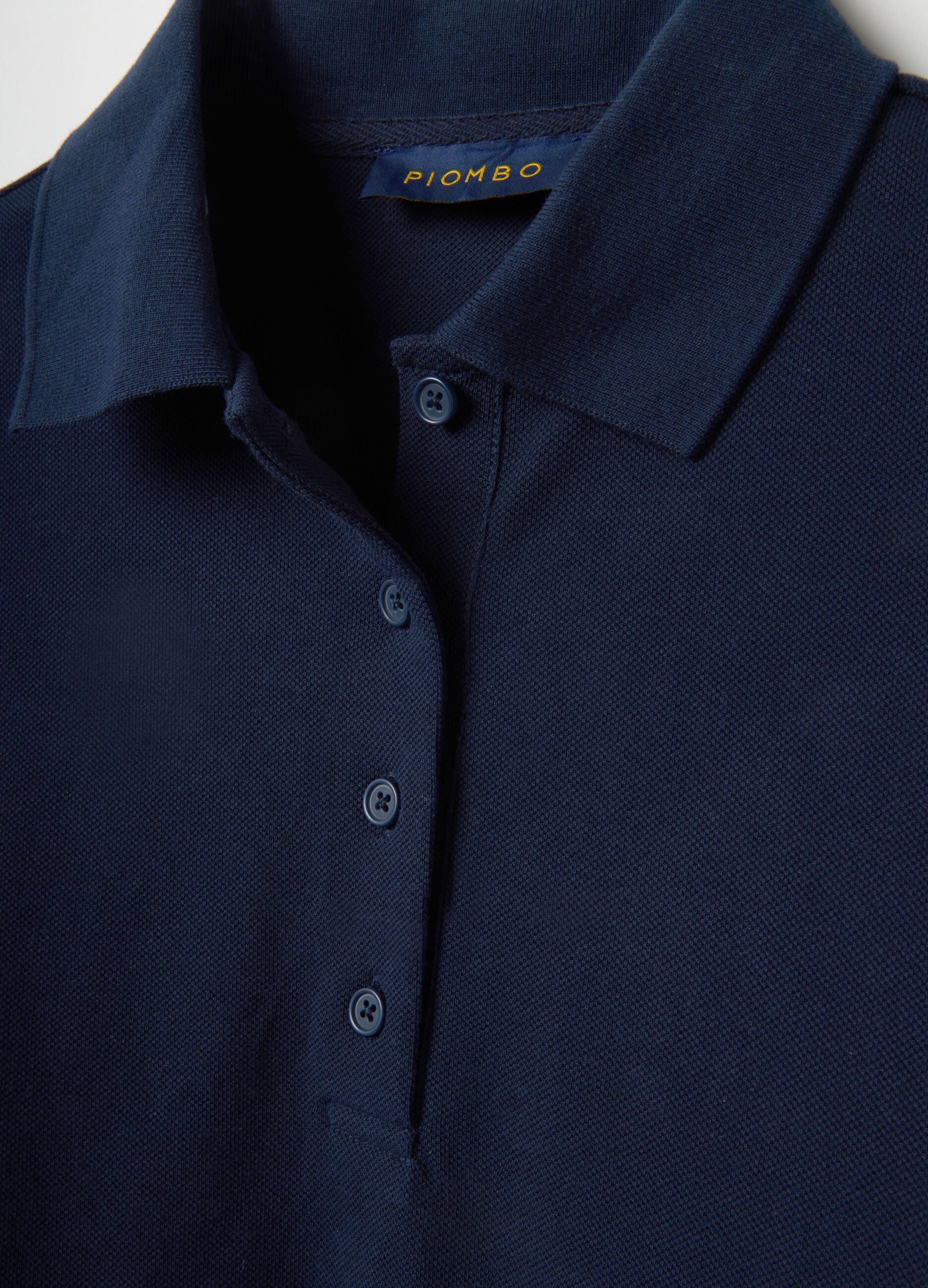 Long-sleeve blue polo shirt in pure cotton regular fit