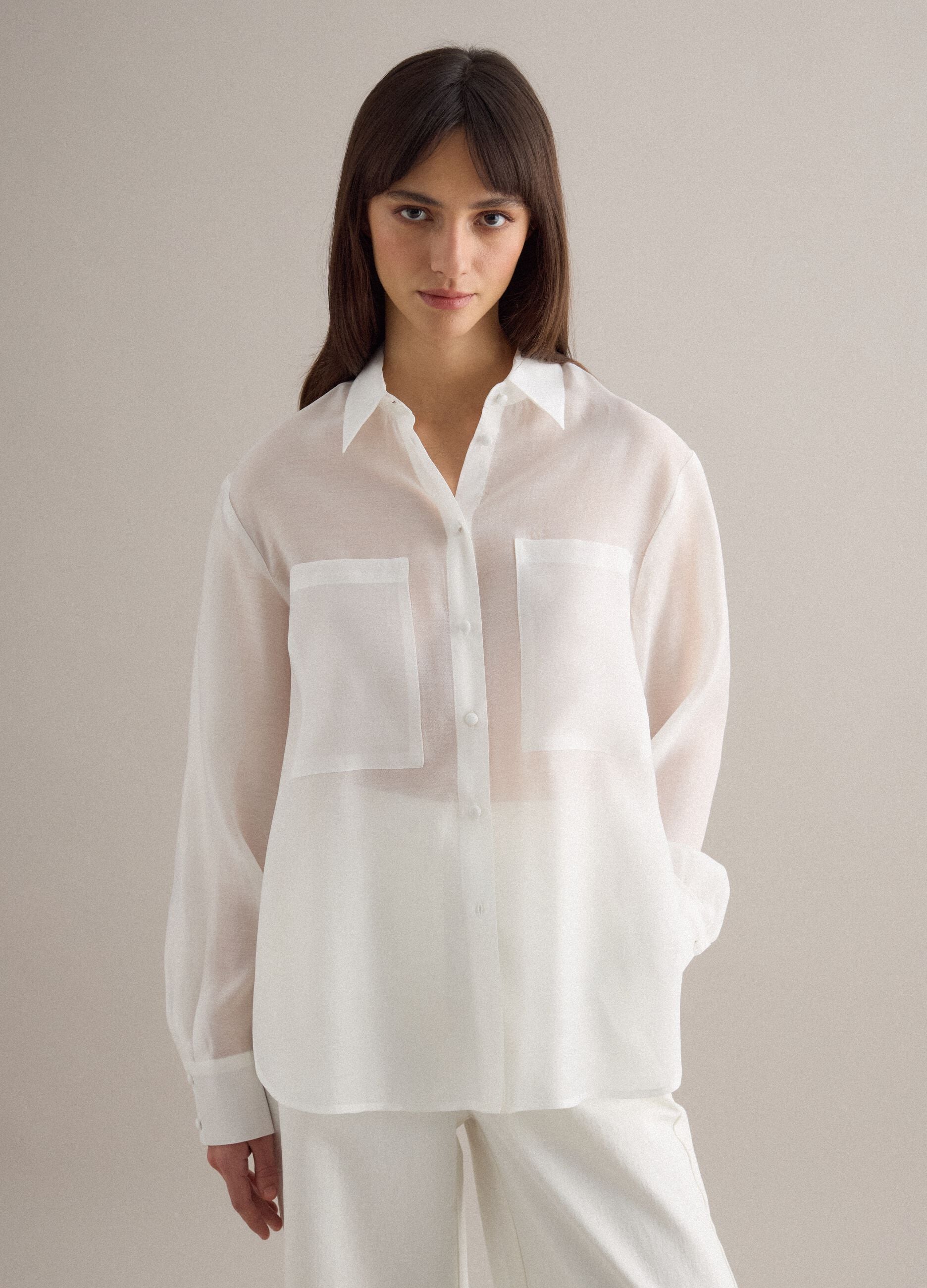 White Oversized Fit Lyocell Blend Shirt