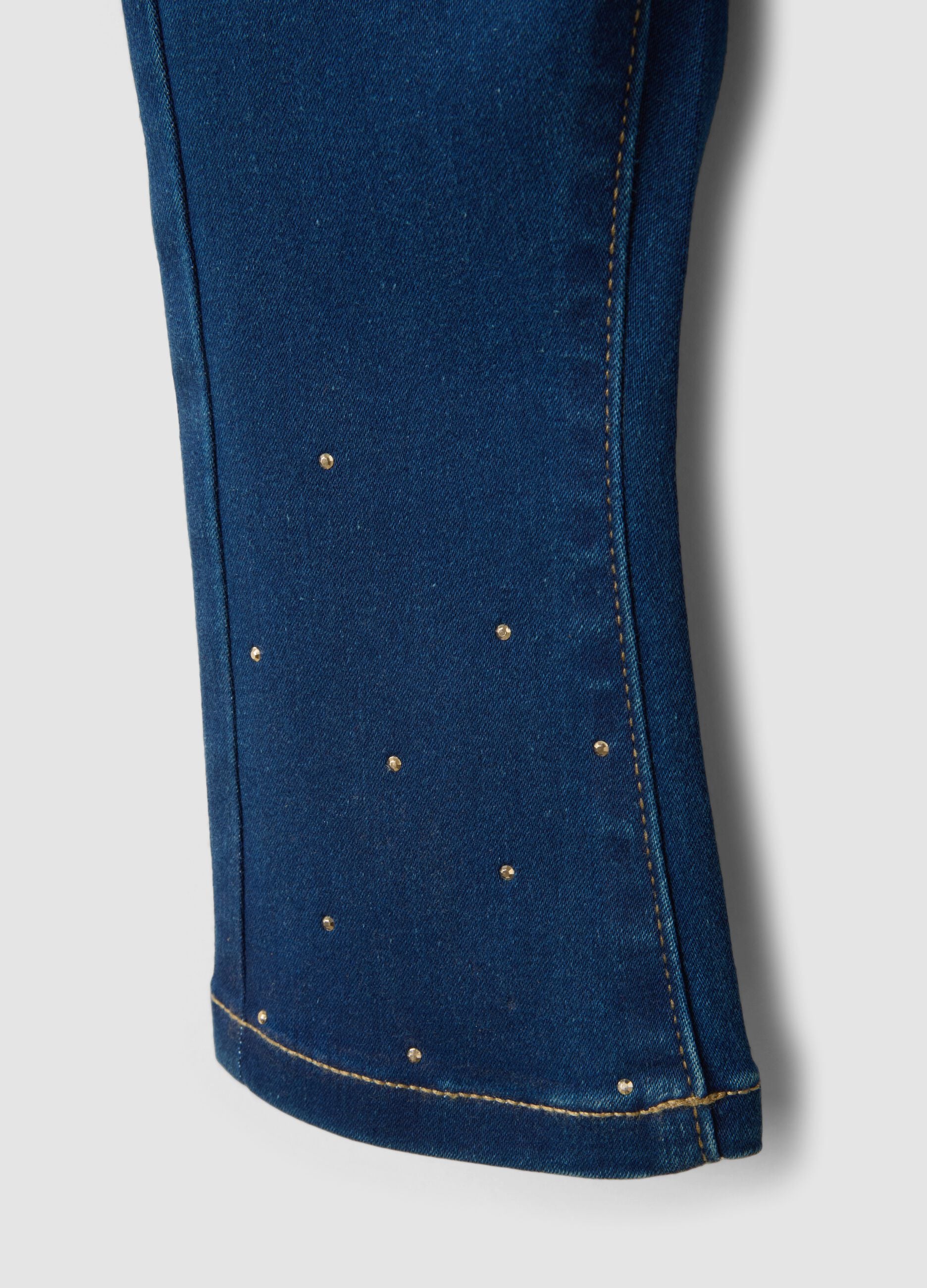 Blue flared stretch-cotton jeggings with glitter for baby girl