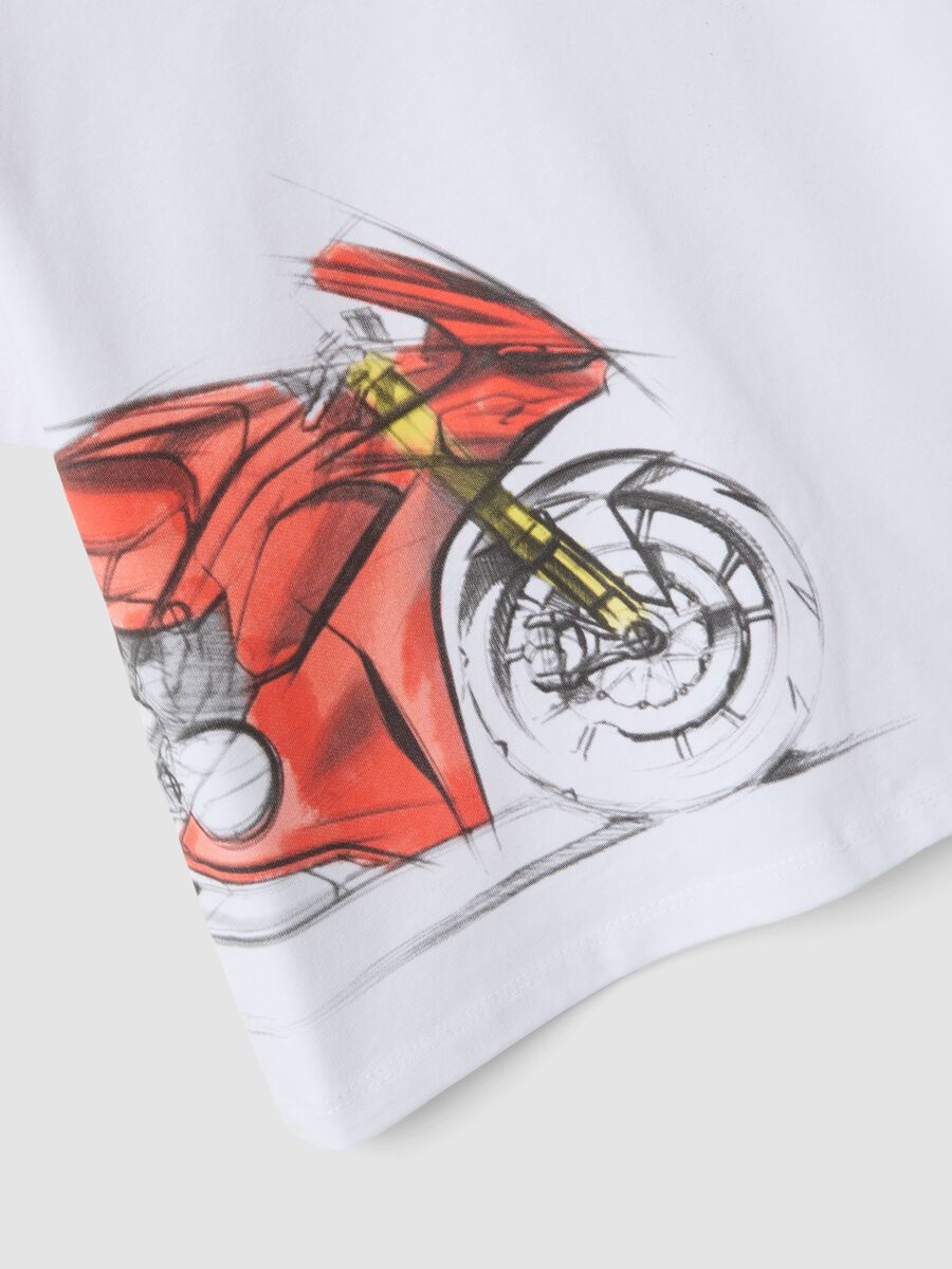 T-shirt bianca in cotone elasticizzato con stampa Ducati per bimbo regular fit_3