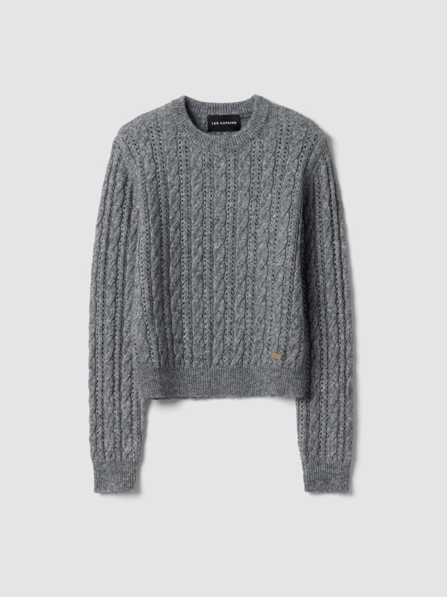 Grey crew-neck cable-knit wool-blend jumper, regular fit_0