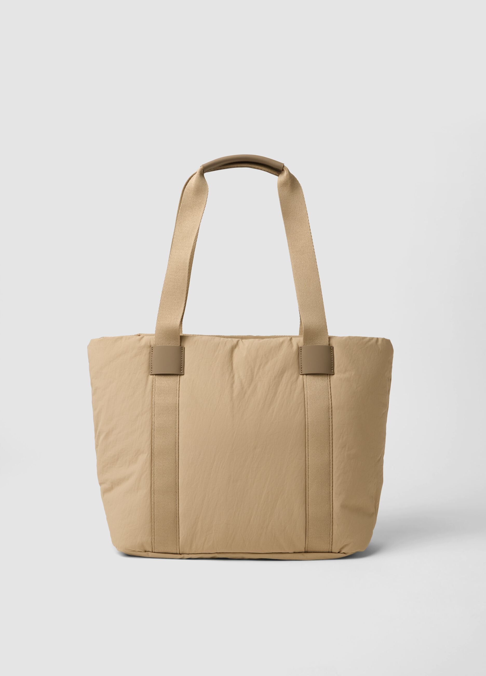 Beige shopper bag with gathered outer pocket