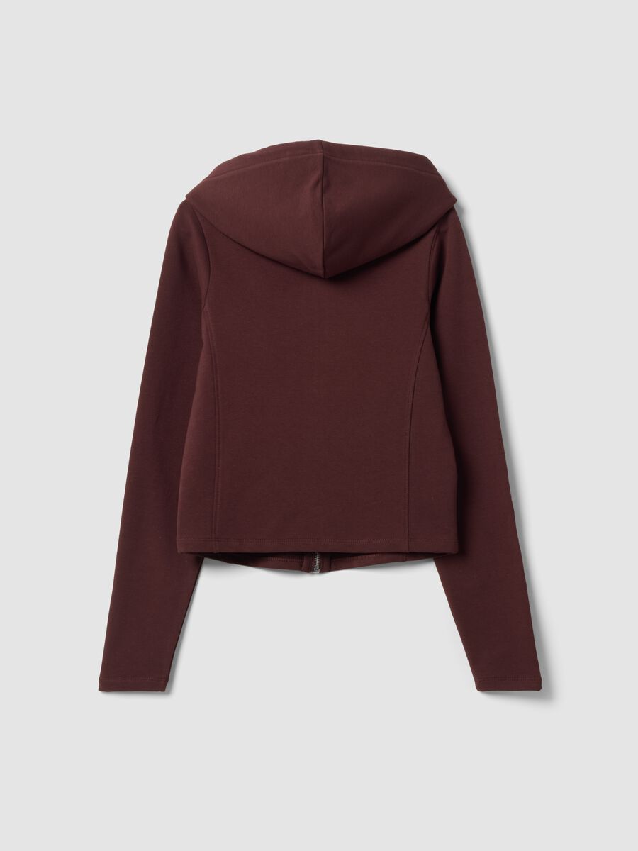 Felpa full zip marrone in puro cotone con cappuccio fitted_2