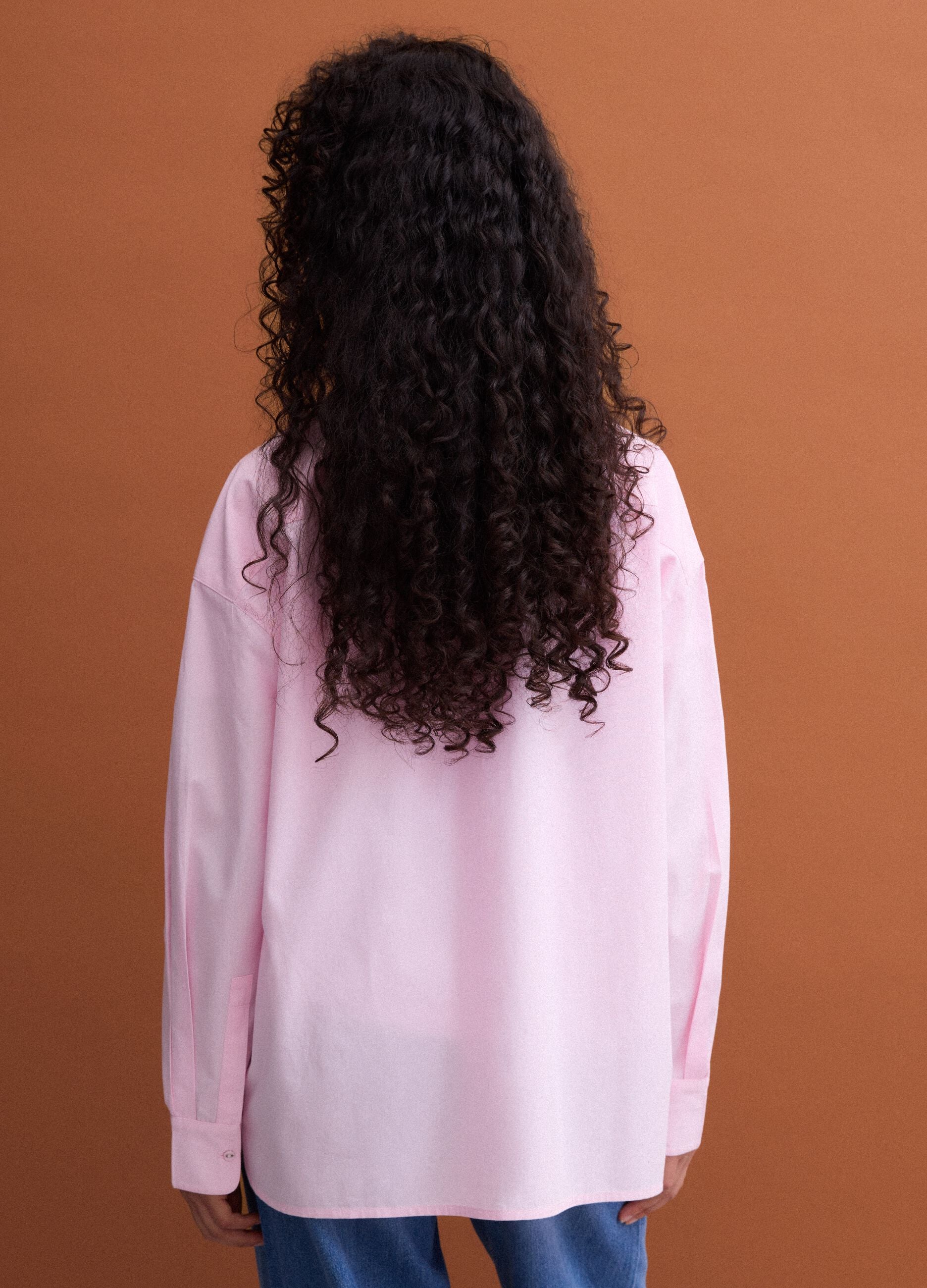 Pink pure cotton poplin shirt with floral print, regular fit