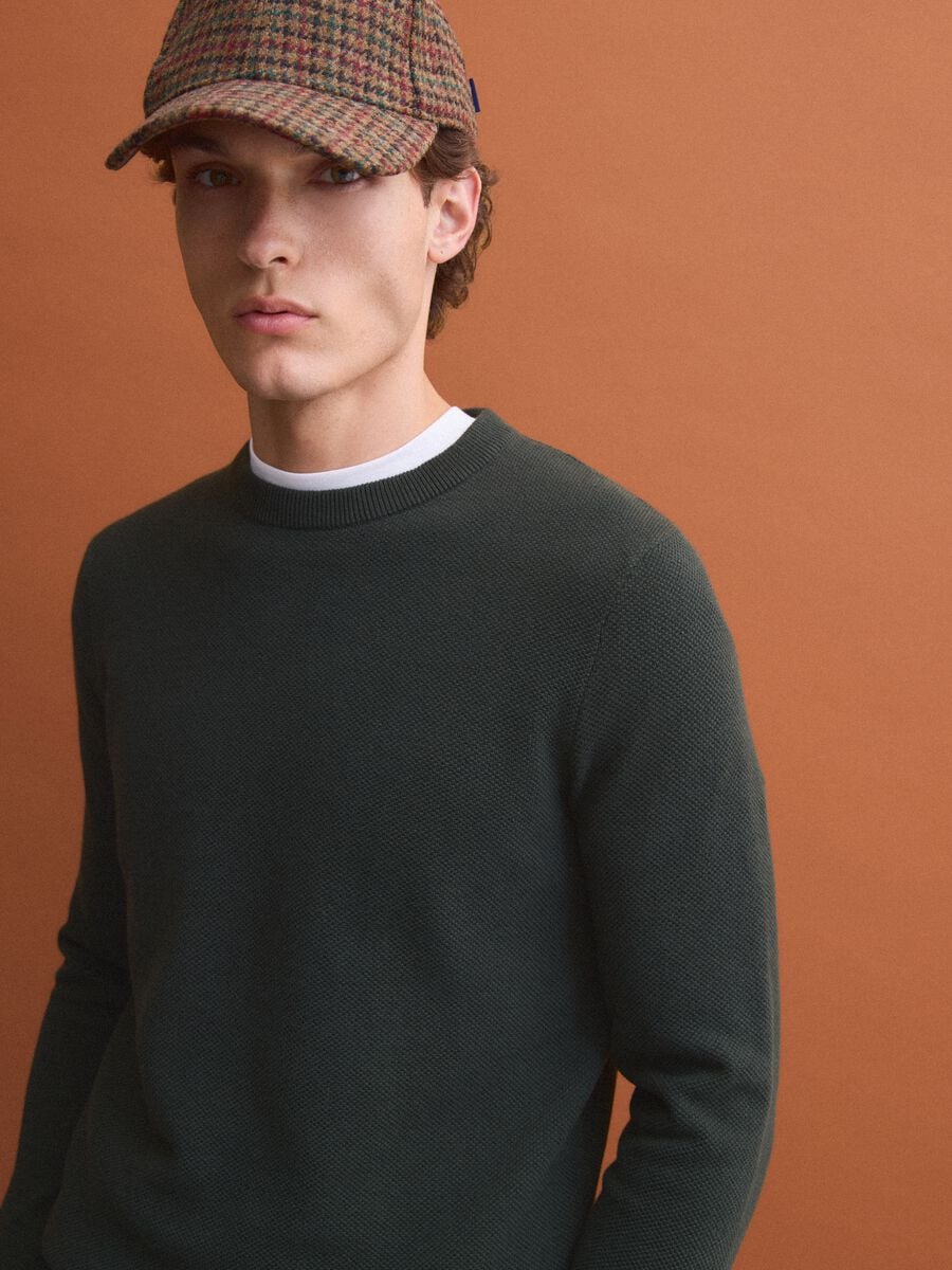 Green pure cotton crew-neck jumper, regular fit_0