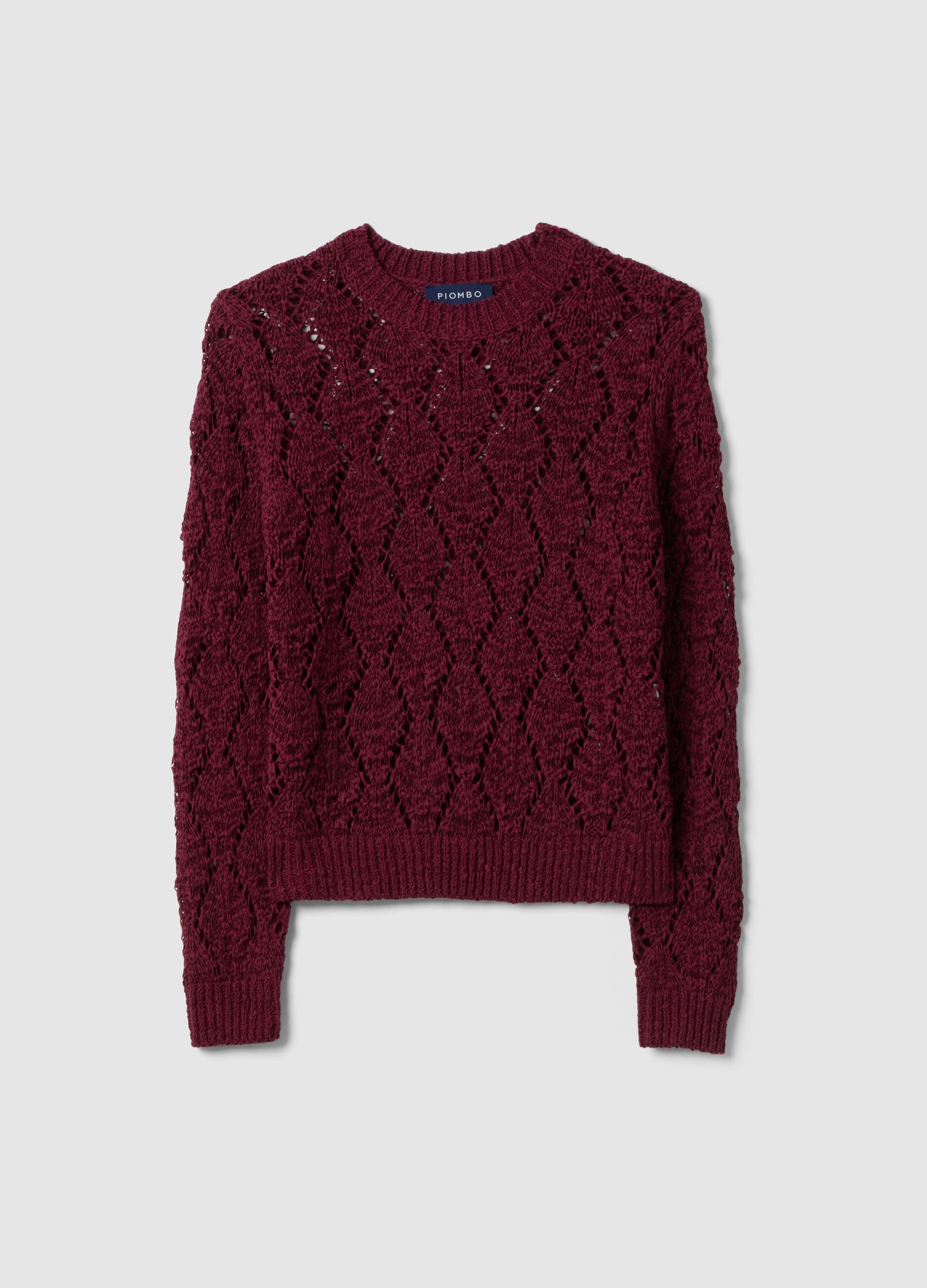 Regular fit red cotton blend jumper with knit pattern