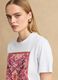White pure cotton T-shirt with floral print_0