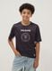 Black short-sleeve T-shirt with pink details, regular fit_0