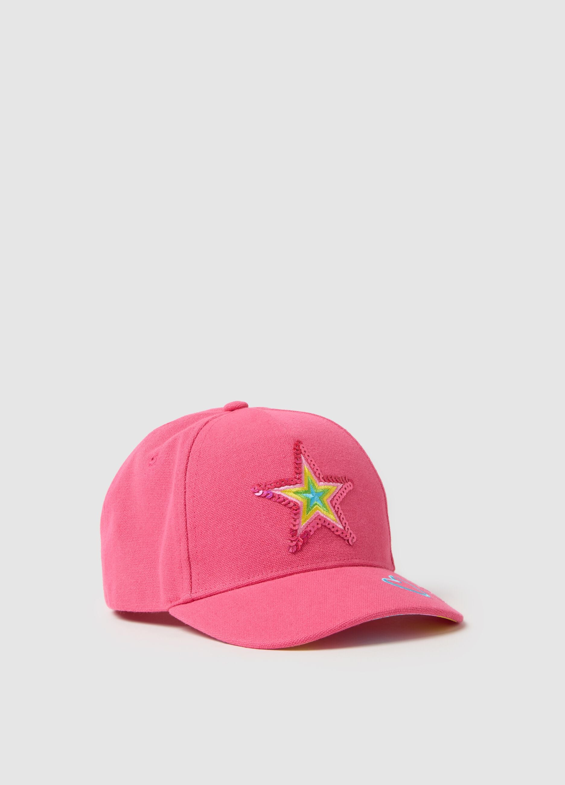 Girls' Pink Pure Cotton Hat with Embroidered Star