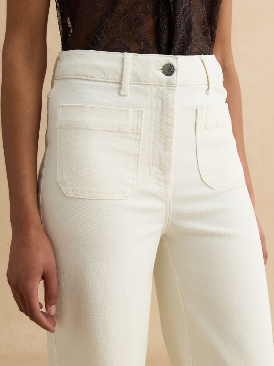 Pantaloni in cotone elasticizzato bianchi regular fit_3