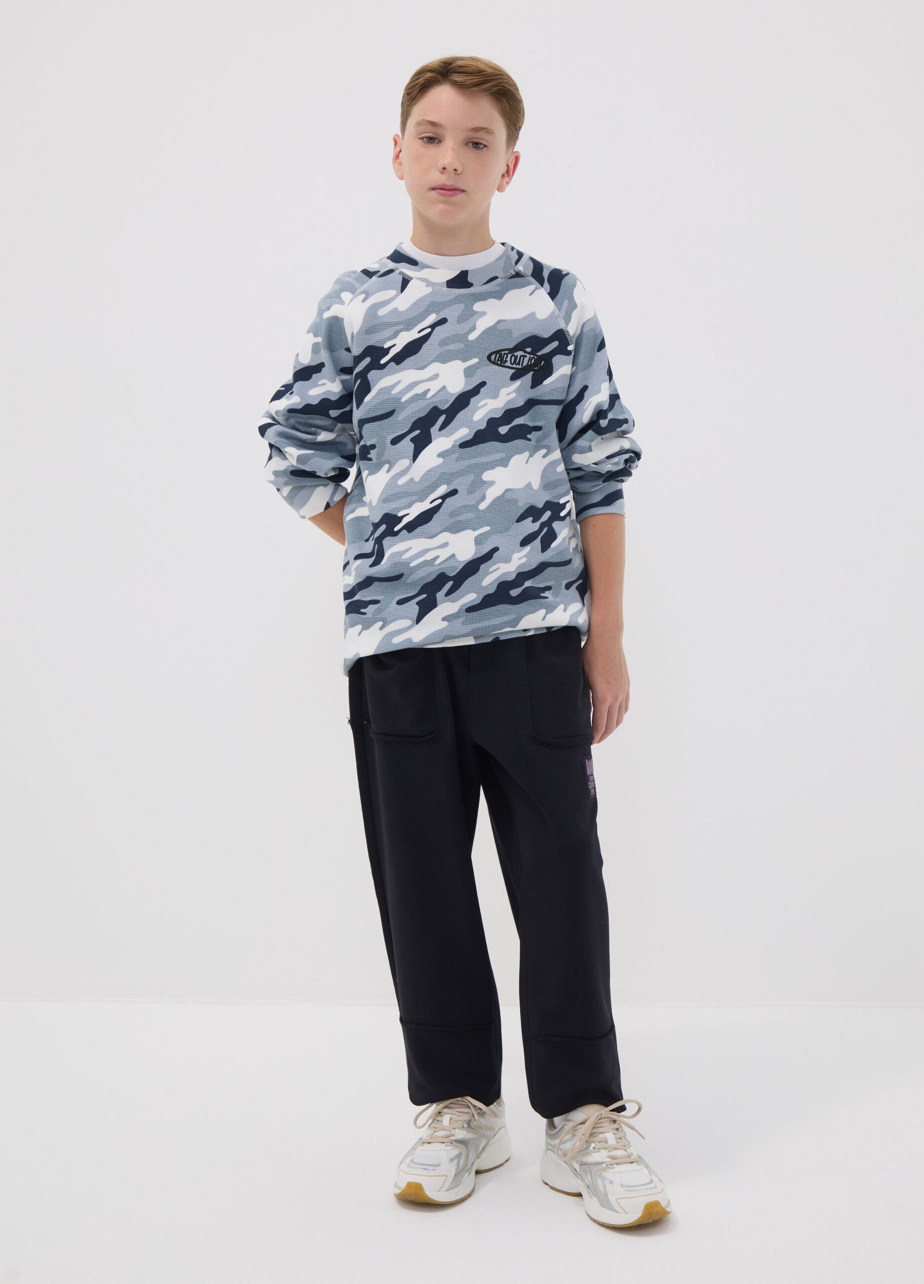 Black pure cotton jogger trousers with "Way Up" graphic for boys