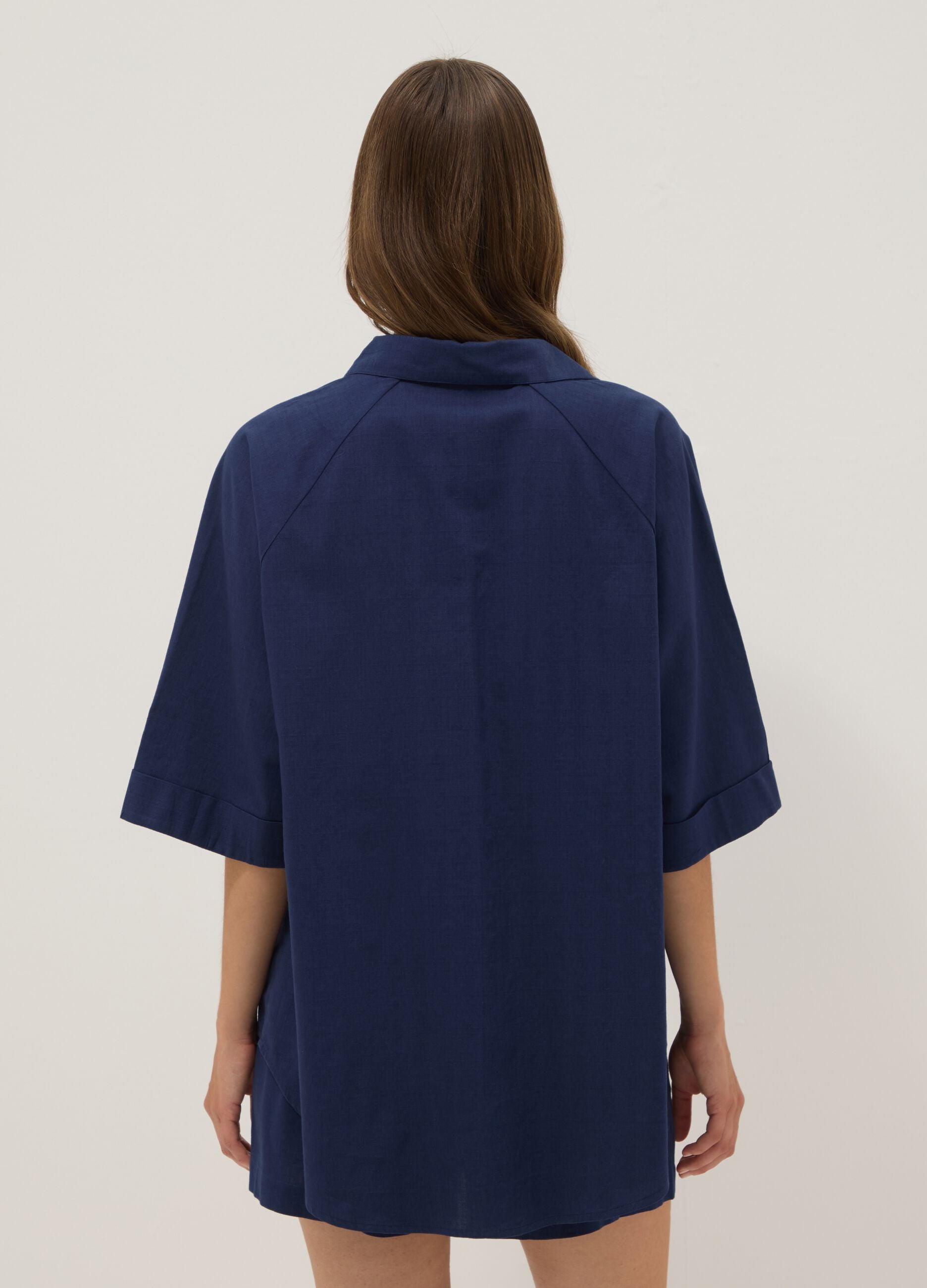 Blue pure cotton V-neck top