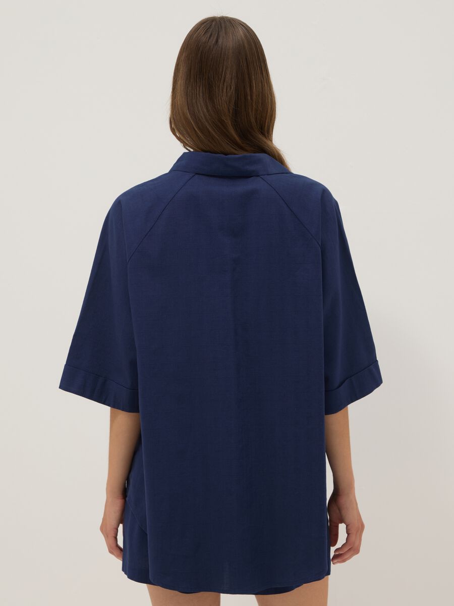 Blue pure cotton V-neck top_3
