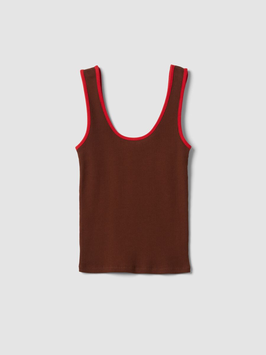 Tank top marrone in puro cotone a costine_4