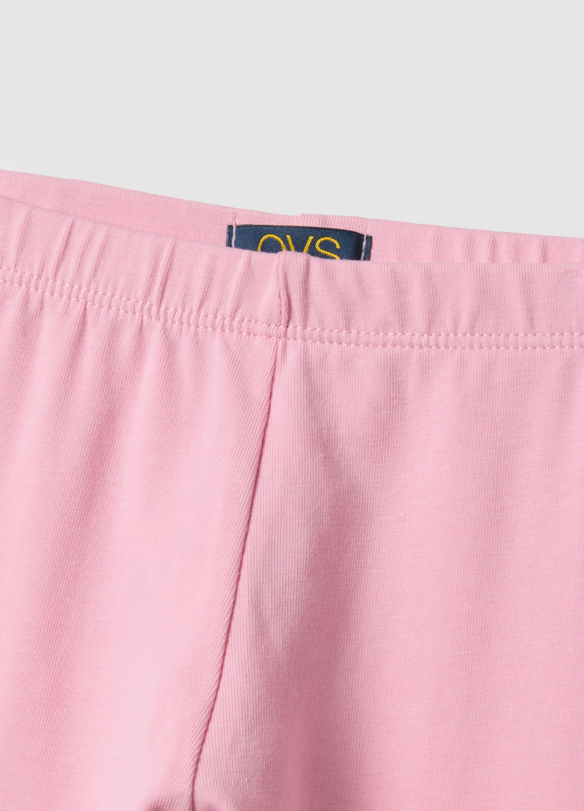 Girls' pink stretch cotton slim-fit leggings