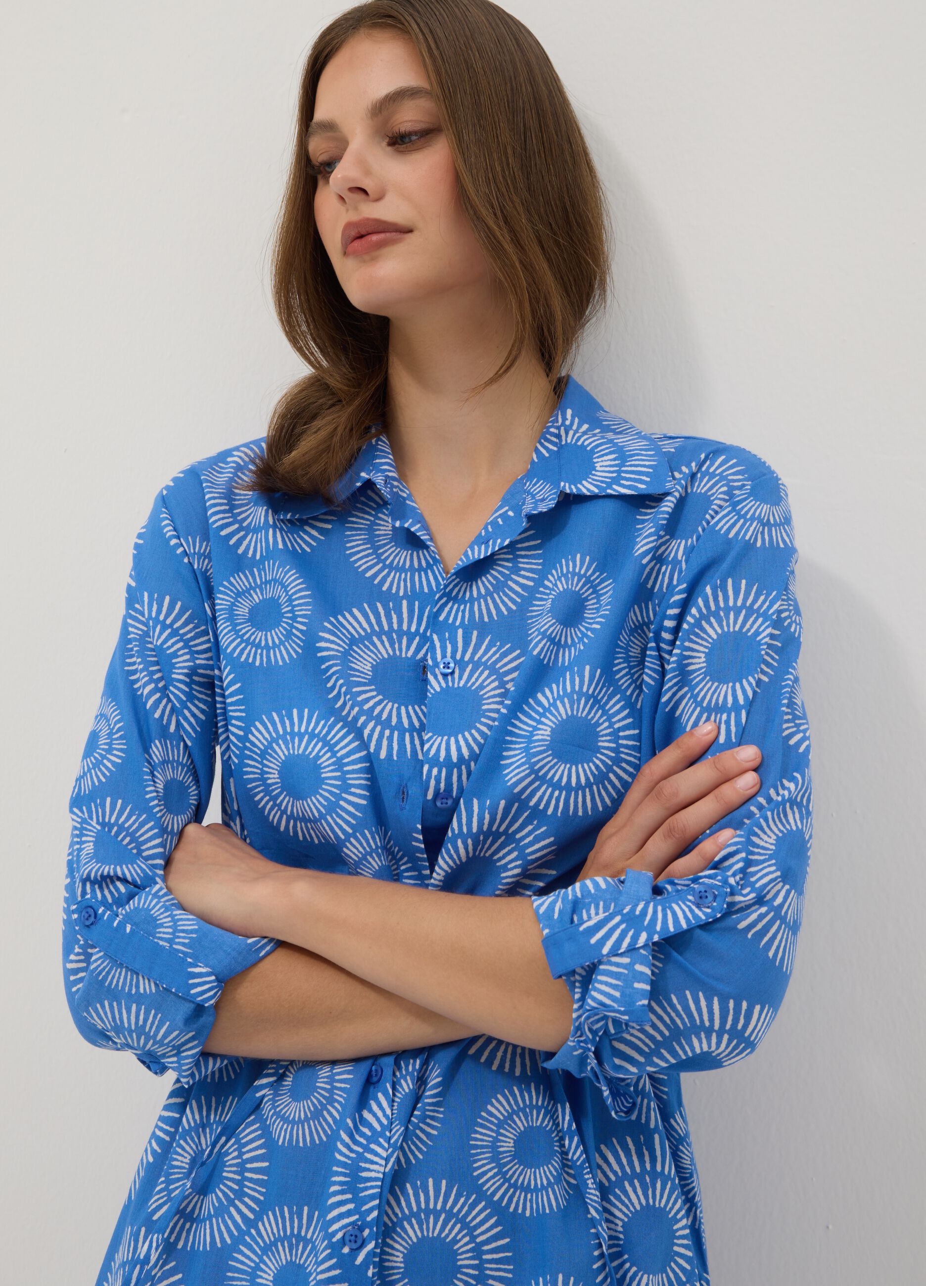 Long blue organic cotton kaftan