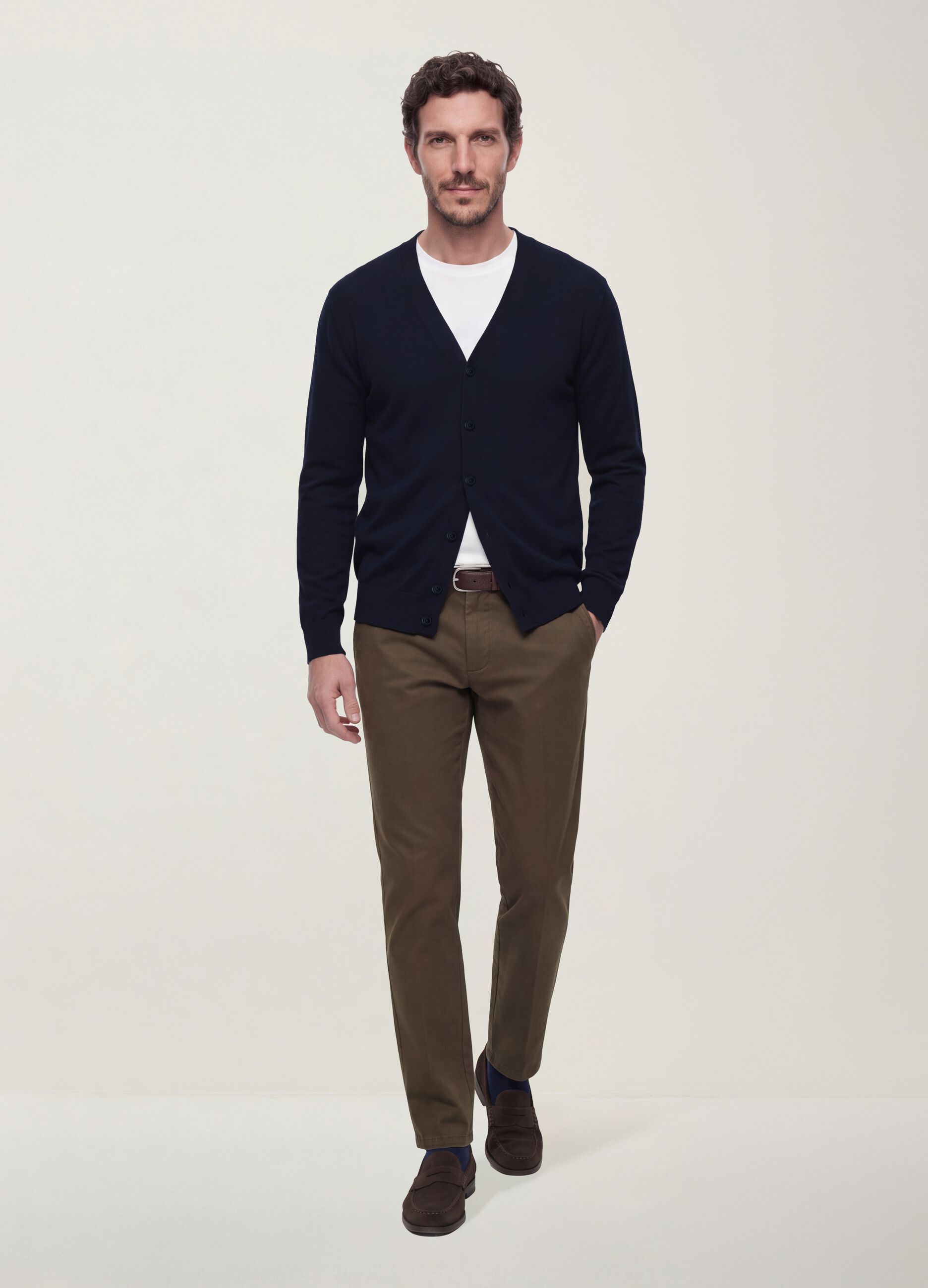 Blue Viscose-Blend V-Neck Cardigan, Regular Fit