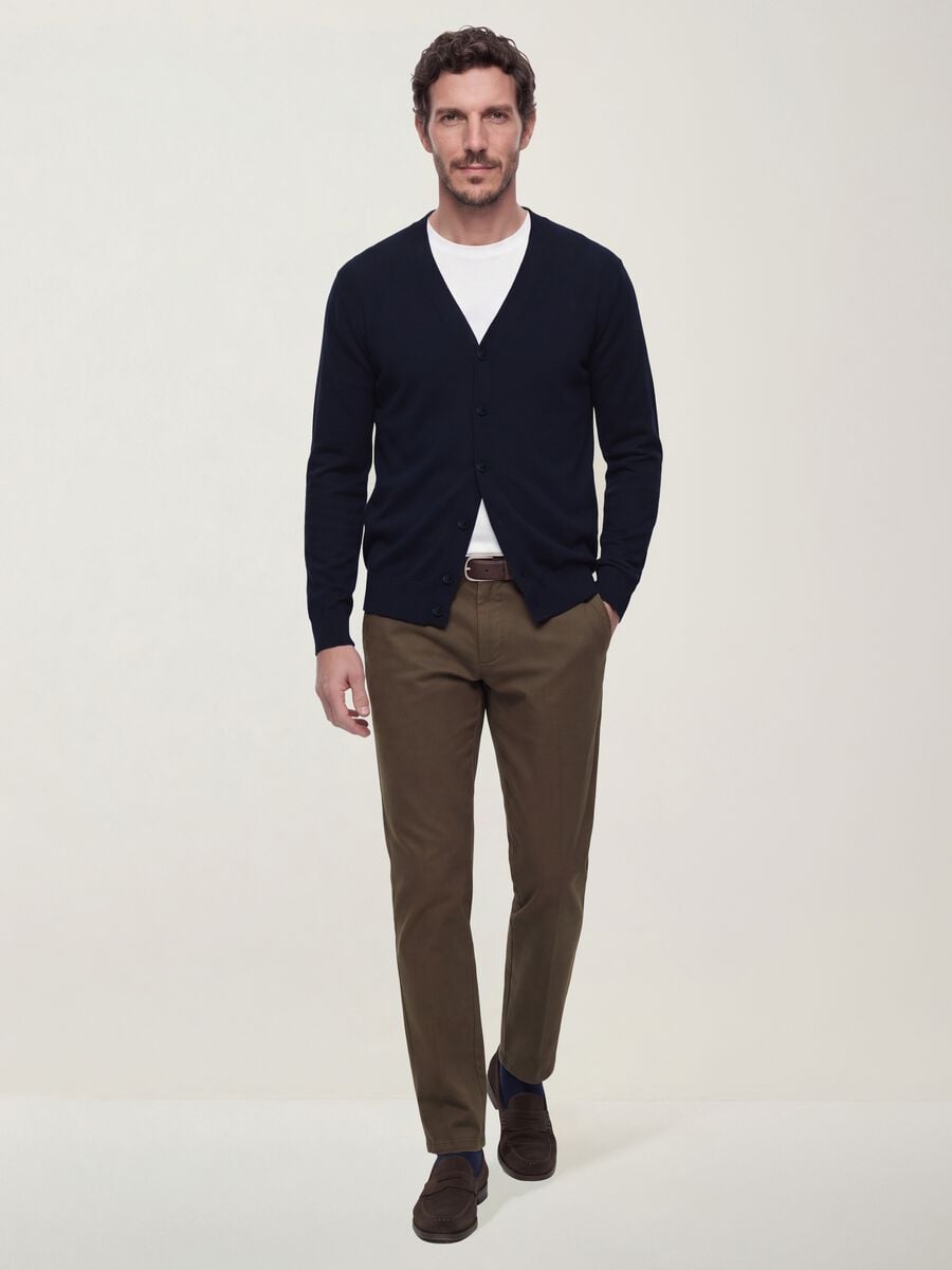 Blue Viscose-Blend V-Neck Cardigan, Regular Fit_1