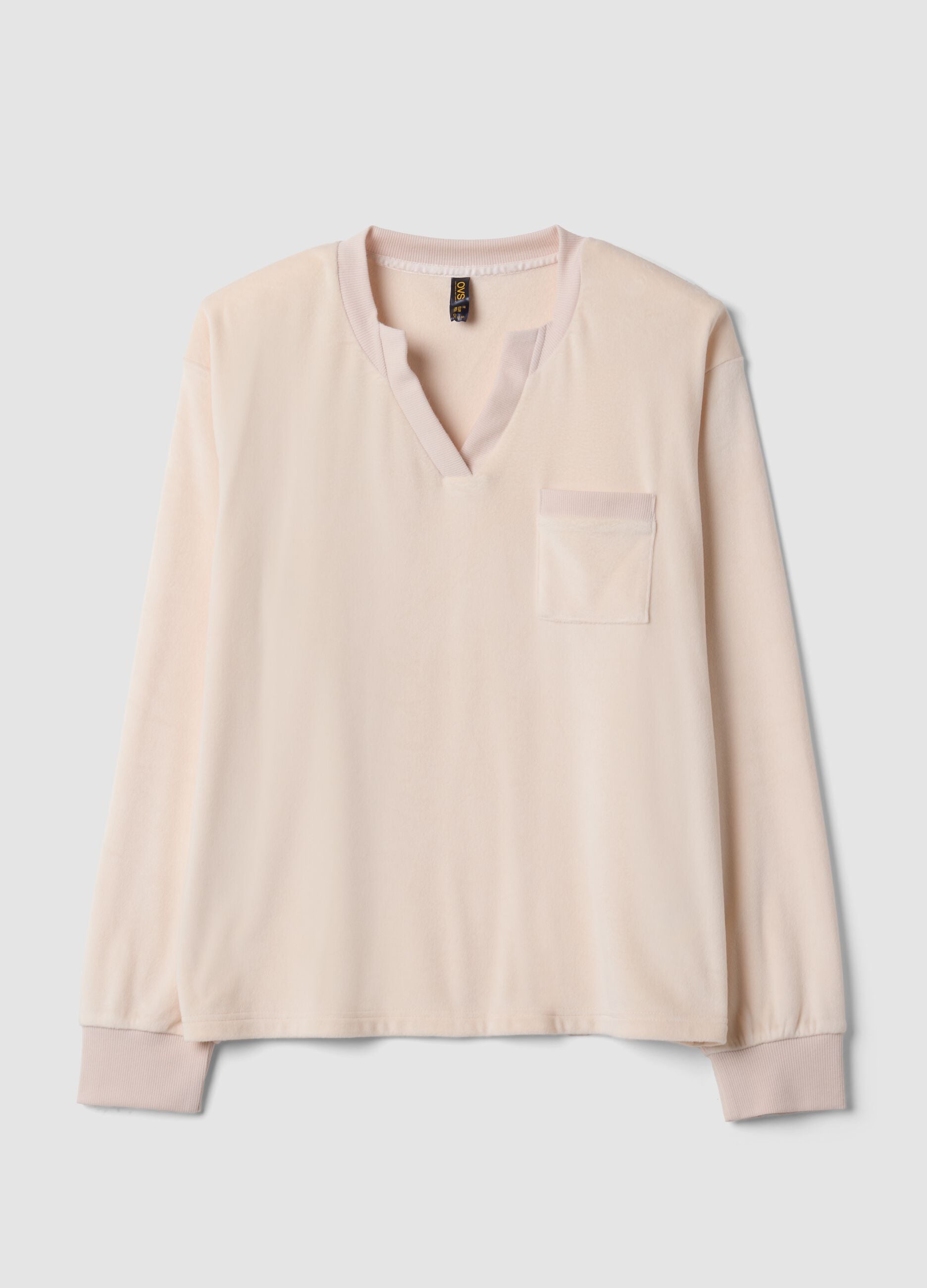 Pink stretch-fabric V-neck top