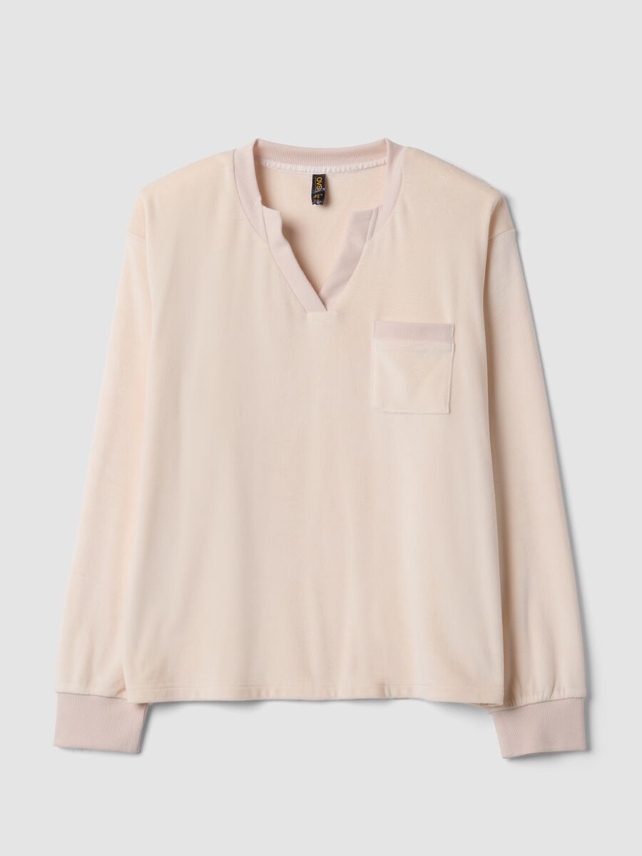 Pink stretch-fabric V-neck top_0