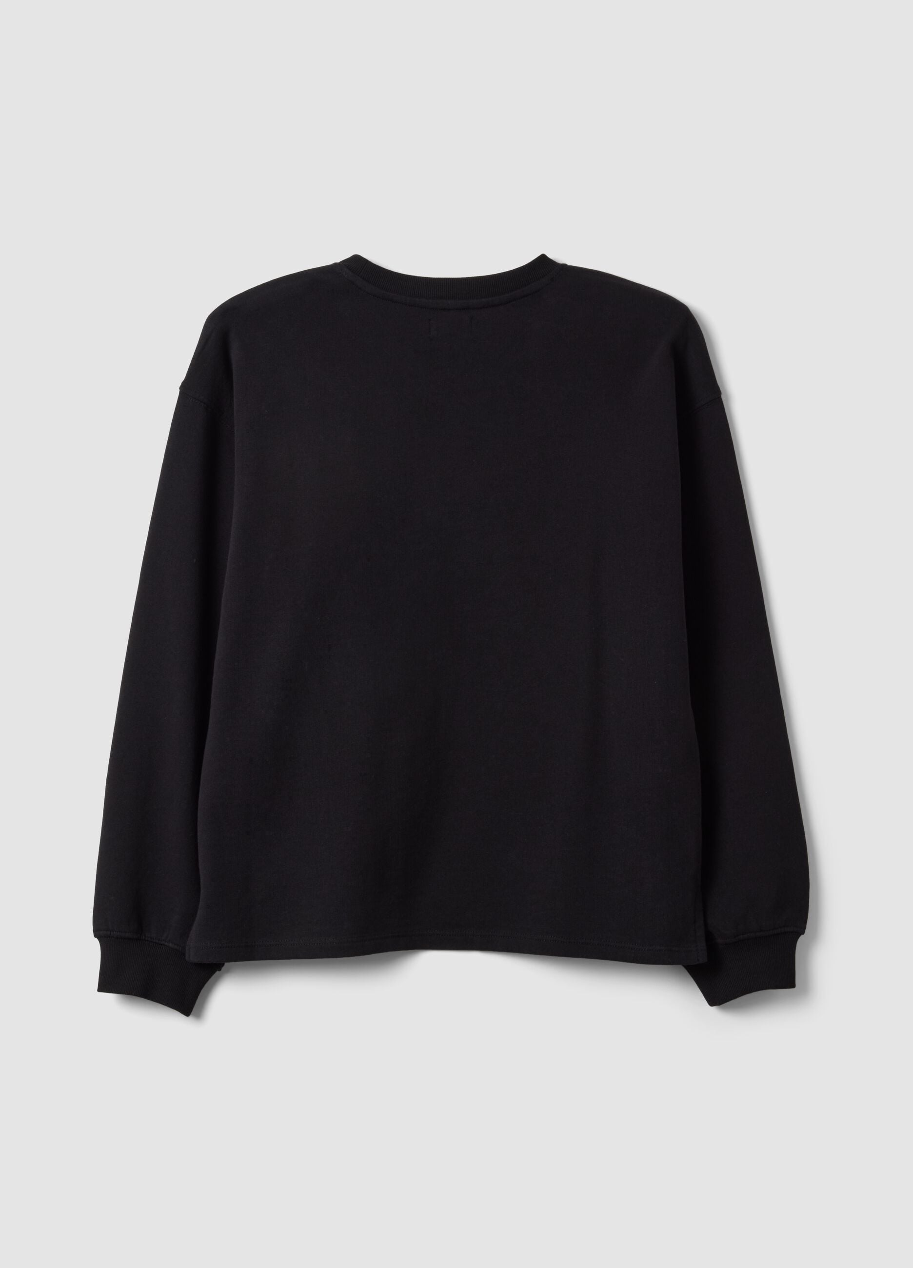 Black pure cotton sweatshirt with front slogan, relaxed fit, for girls