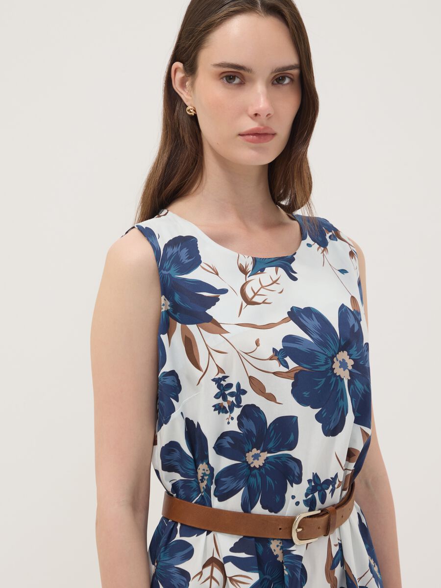 White stretch cotton dress with floral print, regular fit_2