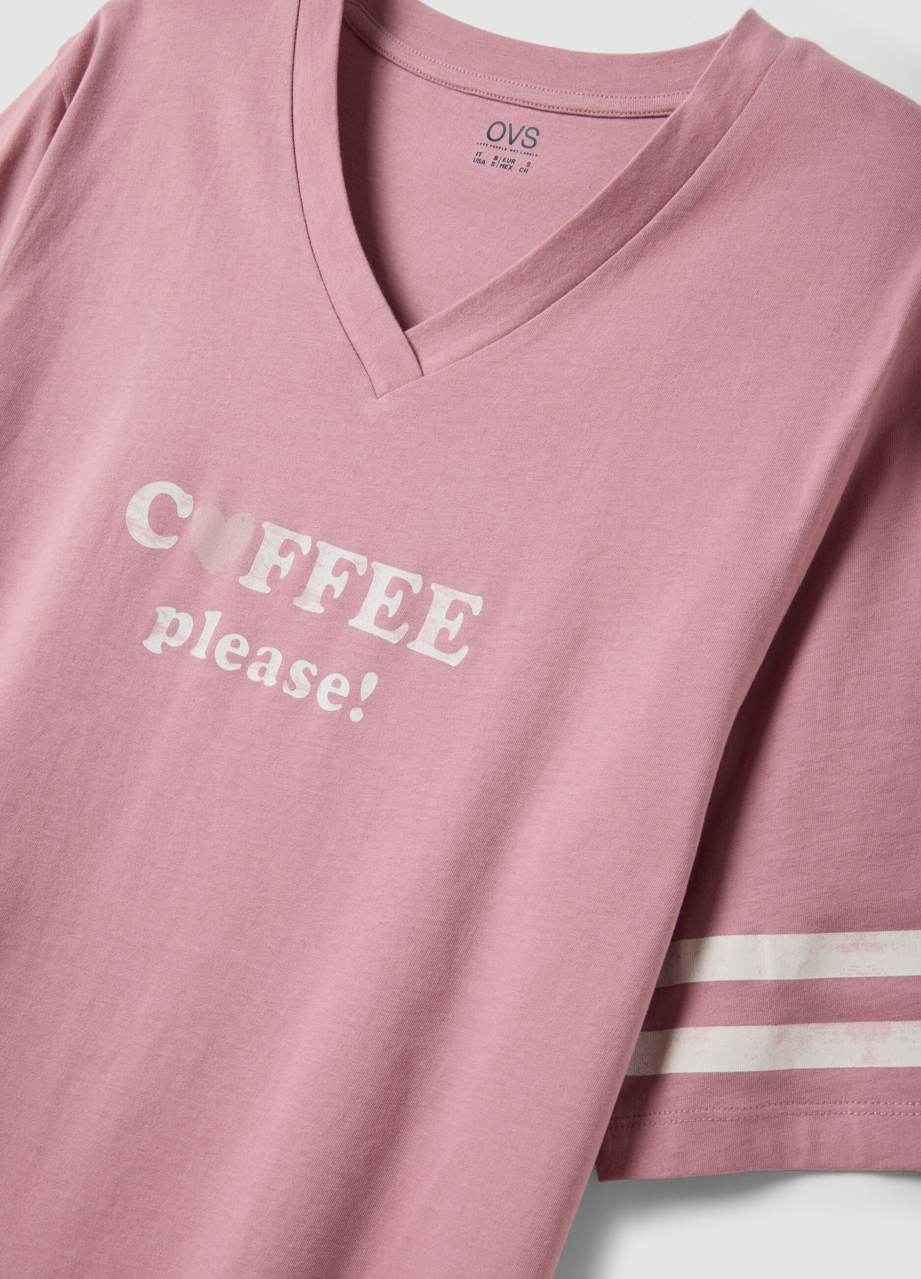 Pink pure organic cotton V-neck nightshirt with print