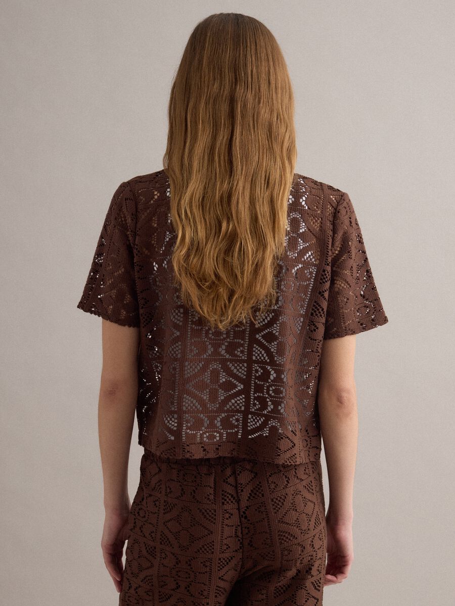 Polo traforata marrone a maniche corte regular fit_3