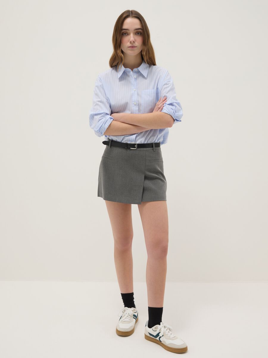 Grey Regular Fit Mini Skirt with Belt_1