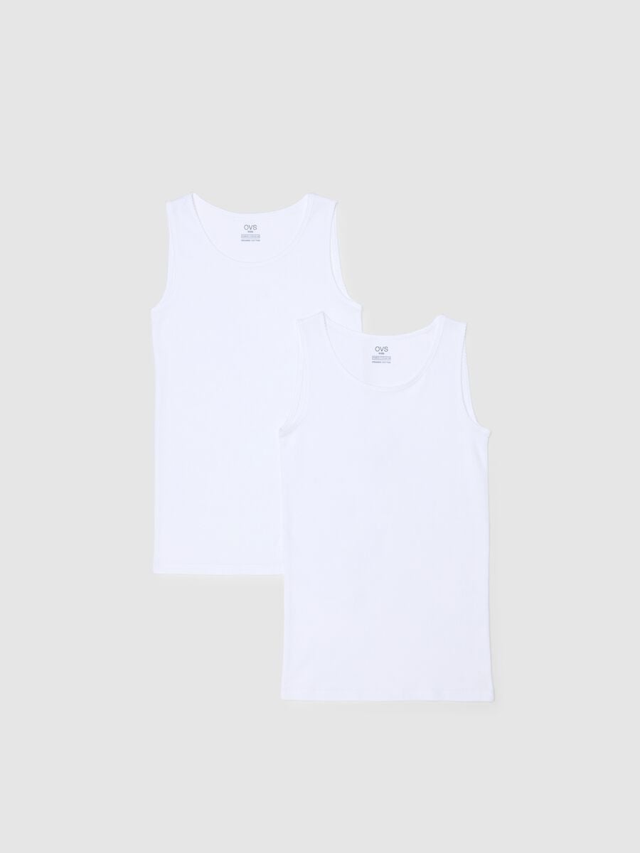 Girls' White Sleeveless T-Shirt Twin Pack in Pure Cotton Regular Fit_0