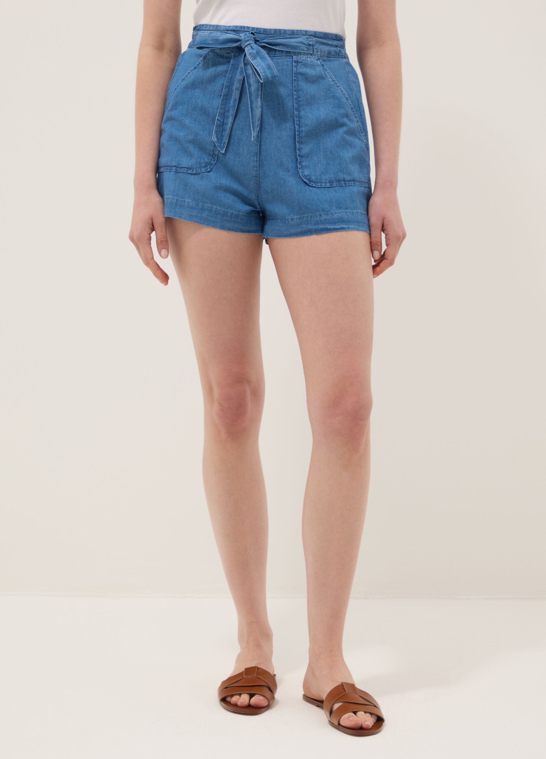 Light blue pure cotton denim shorts with elasticated waist, regular fit