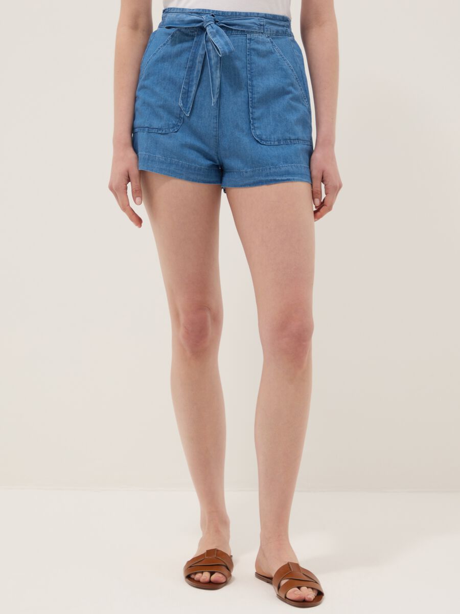Light blue pure cotton denim shorts with elasticated waist, regular fit_1