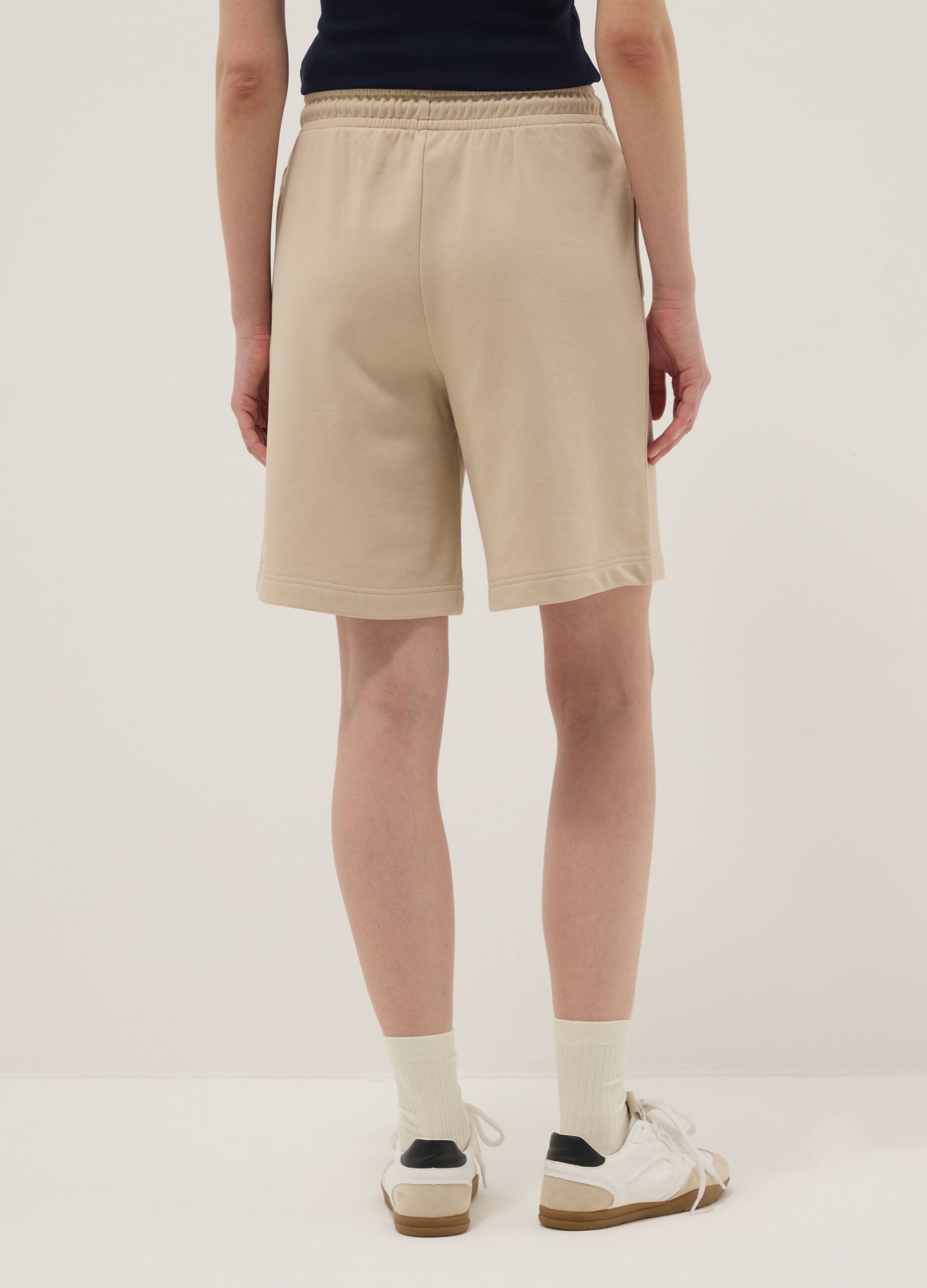 Beige cotton-blend regular-fit shorts with elasticated waist