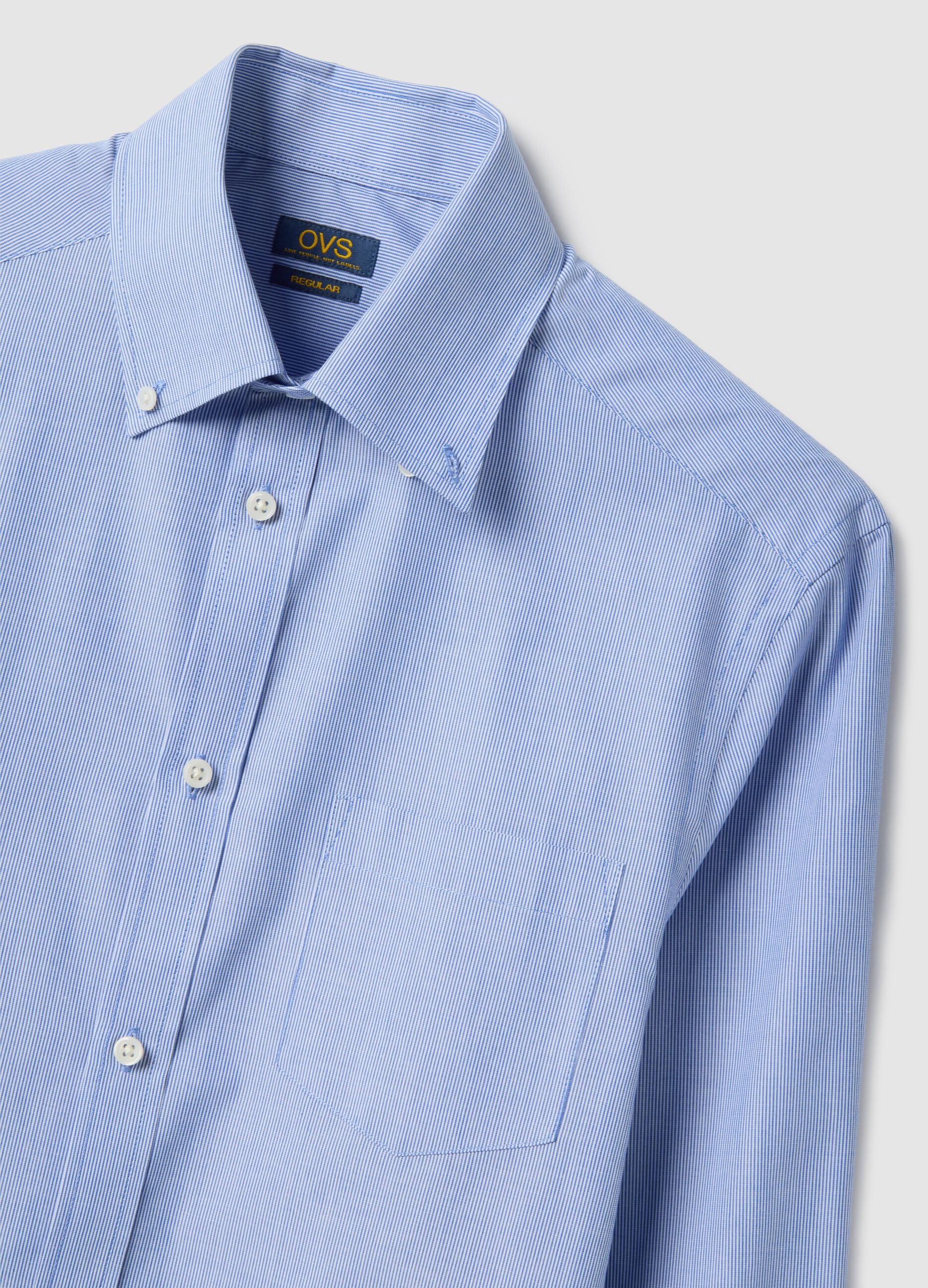 Light blue striped shirt in cotton blend regular fit easy iron