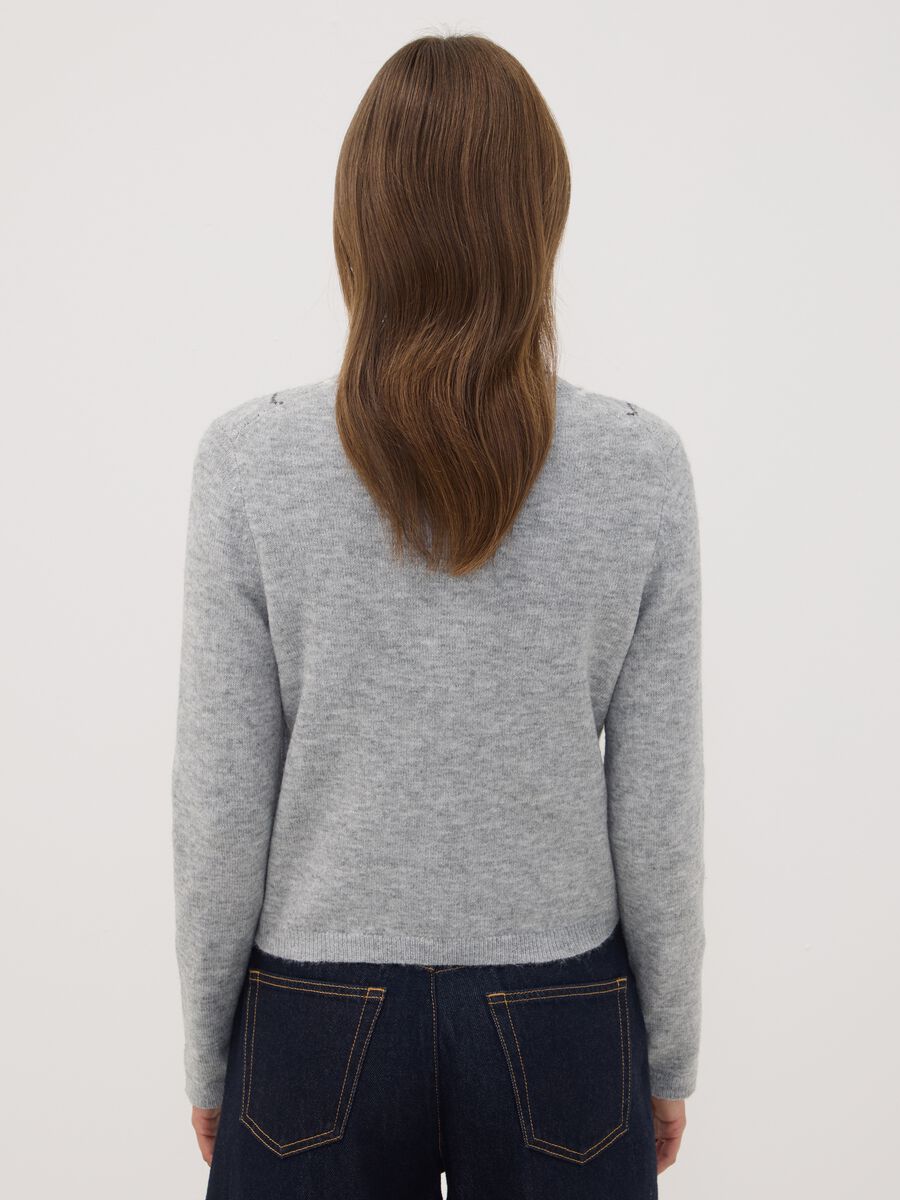 Grey jacquard stretch wool crew-neck cardigan, regular fit_3