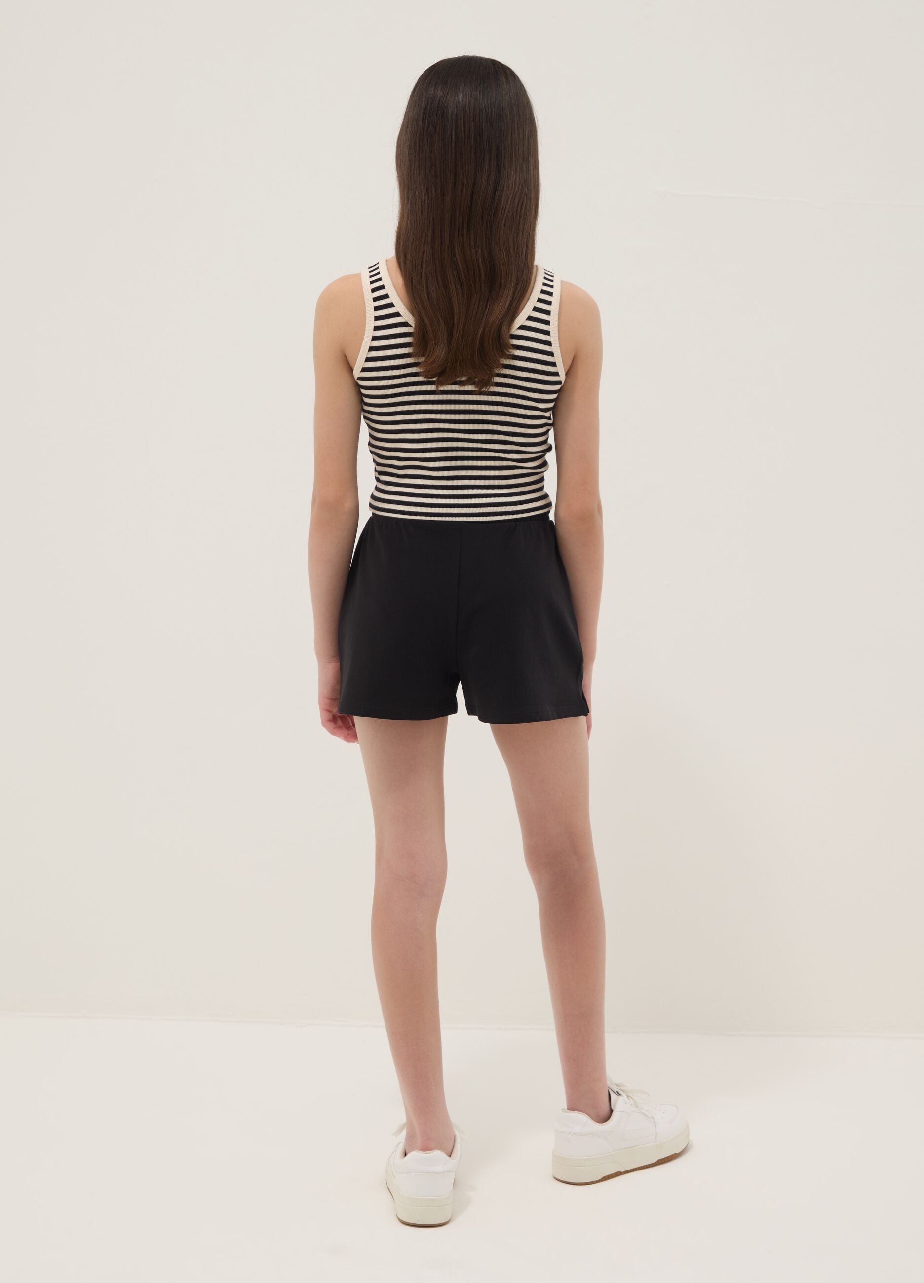 Girls&rsquo; black and beige fitted stretch-cotton set
