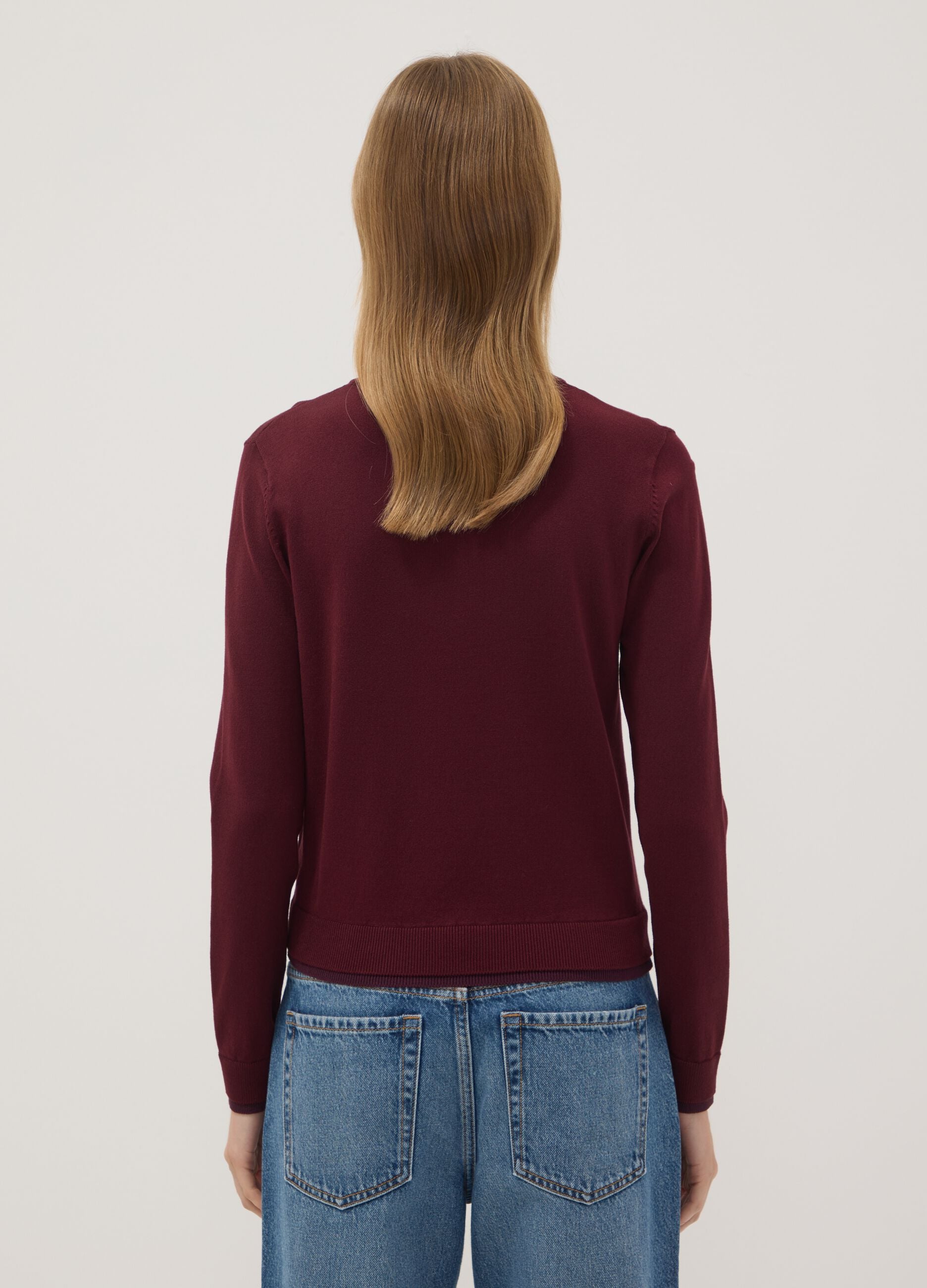 Red long-sleeve viscose-blend top