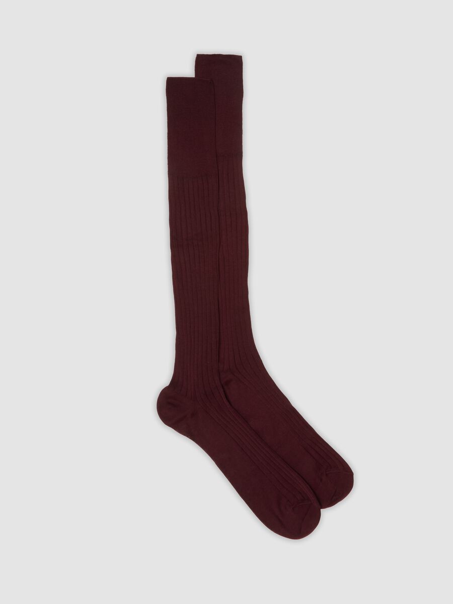 Red long ribbed socks in pure cotton_0