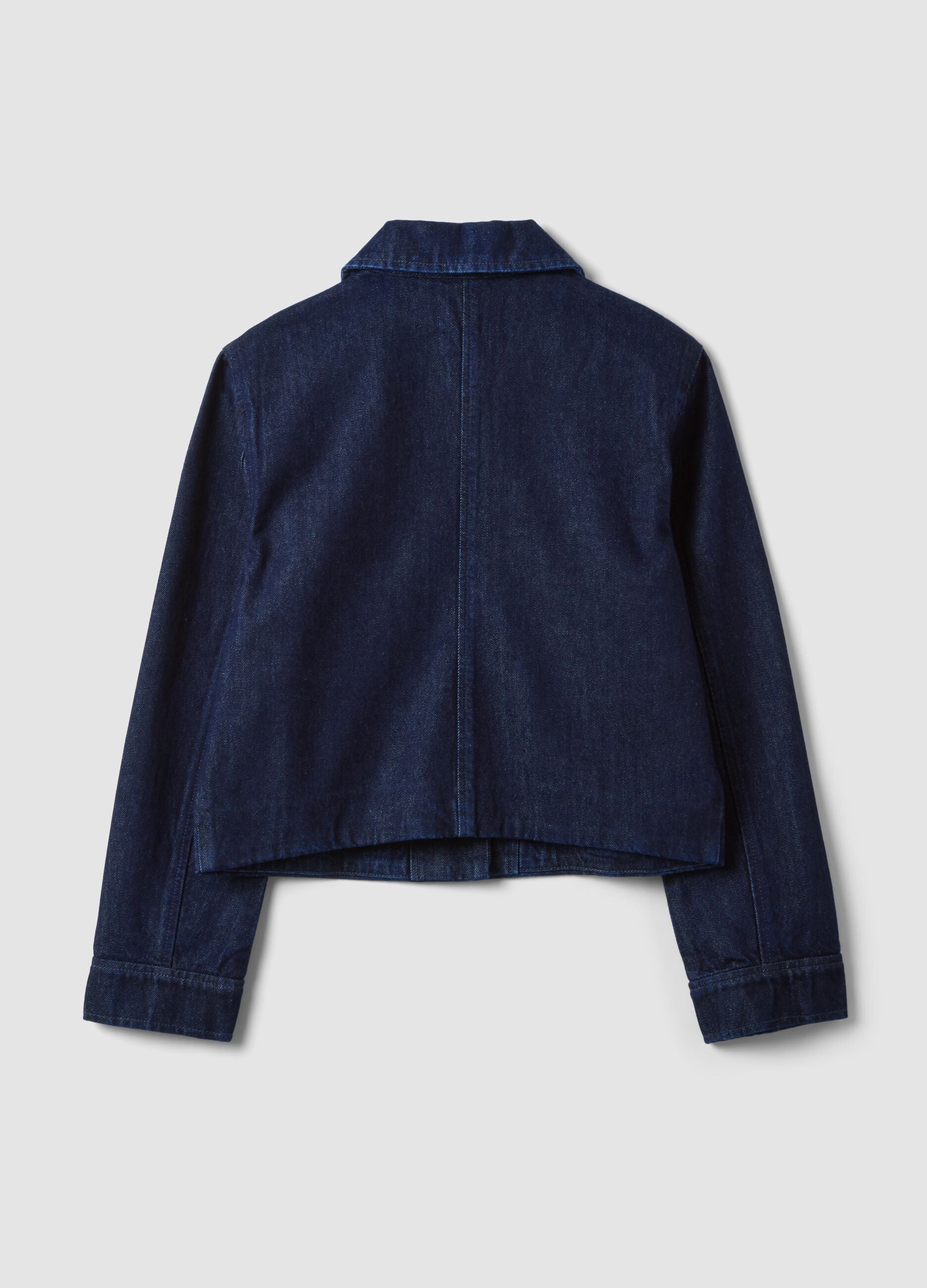 Blue cropped pure cotton denim jacket, regular fit