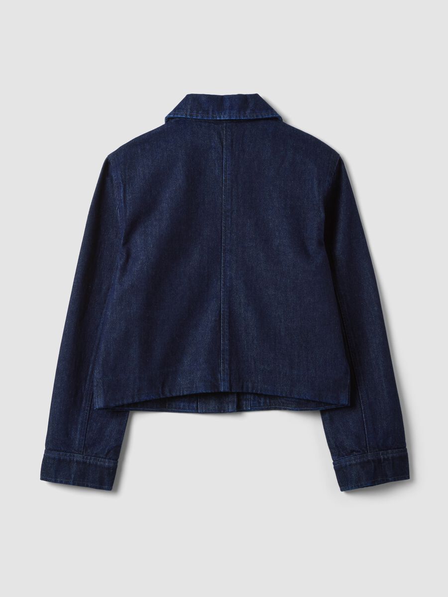 Blue cropped pure cotton denim jacket, regular fit_6