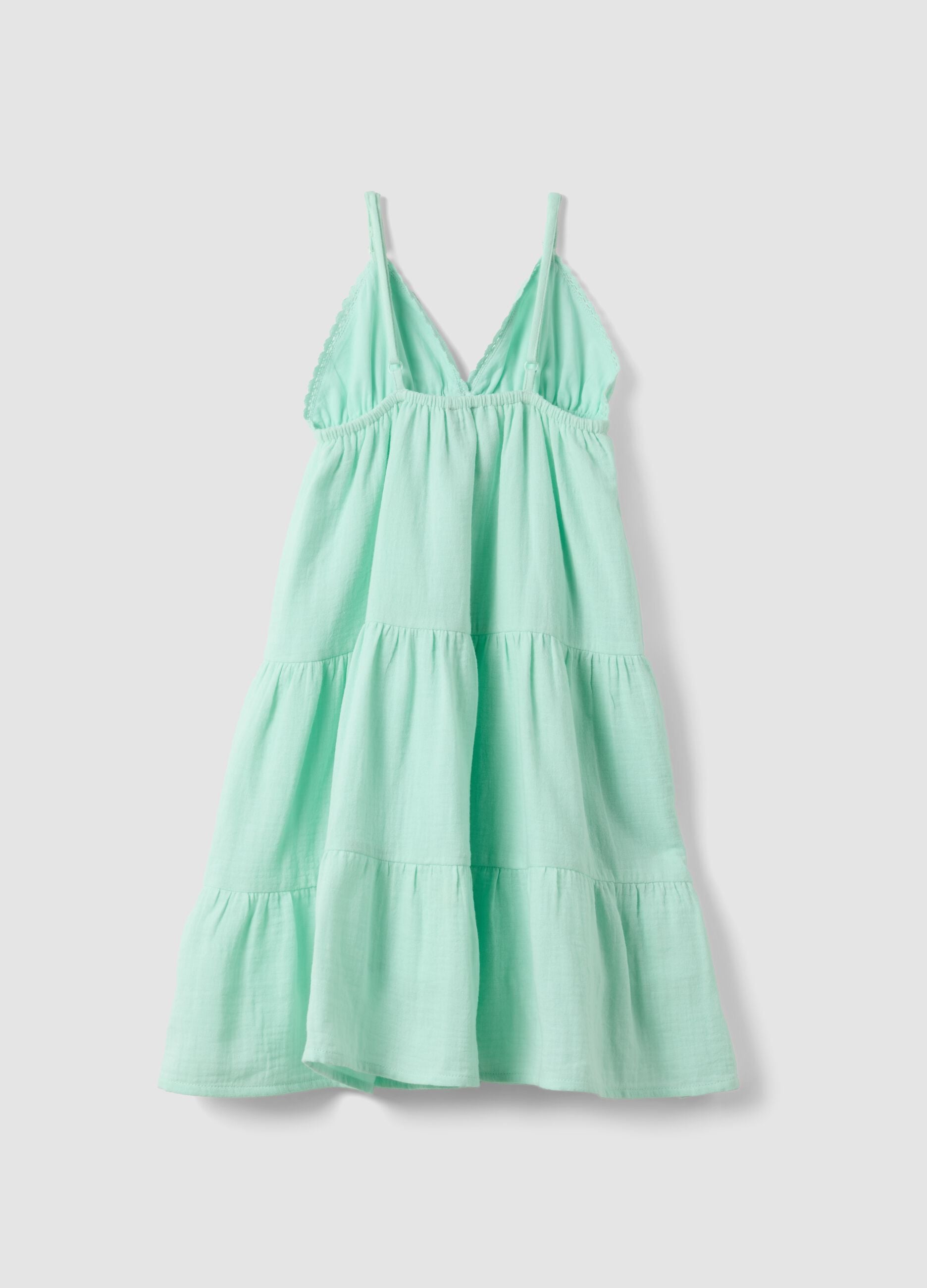 Green pure cotton mini dress with thin straps