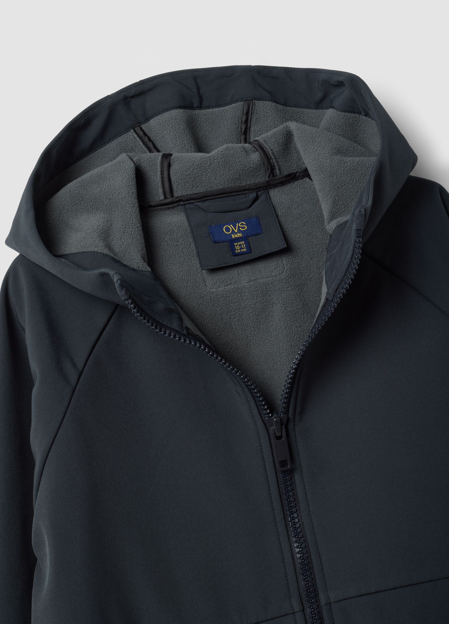 Grey hooded stretch-fabric jacket for boys