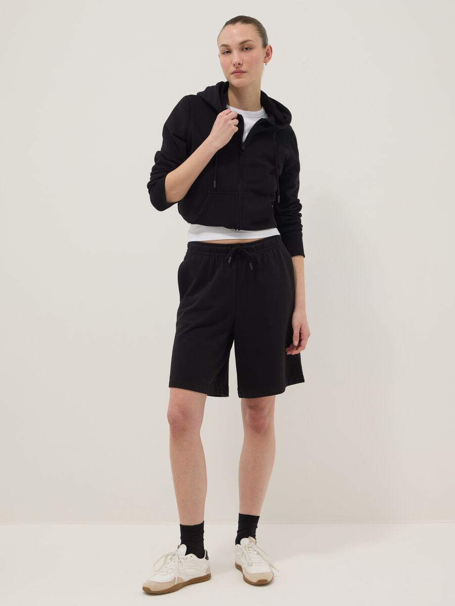 Black cotton-blend regular-fit shorts with elasticated waist_0
