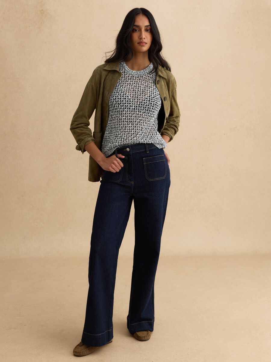 Pantaloni in cotone elasticizzato blu regular fit_0