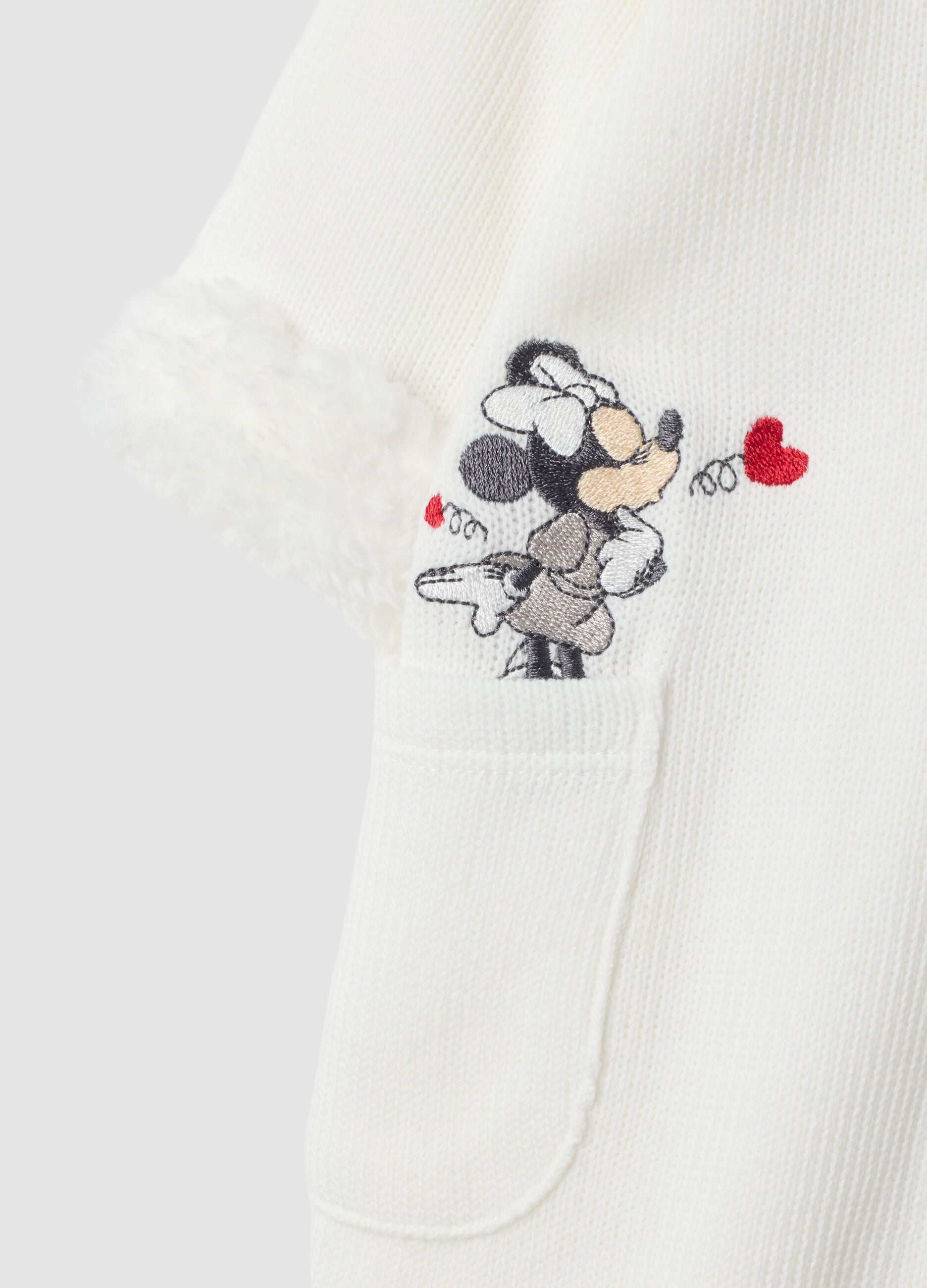 White hooded cotton-blend baby sleepsuit with Minnie print