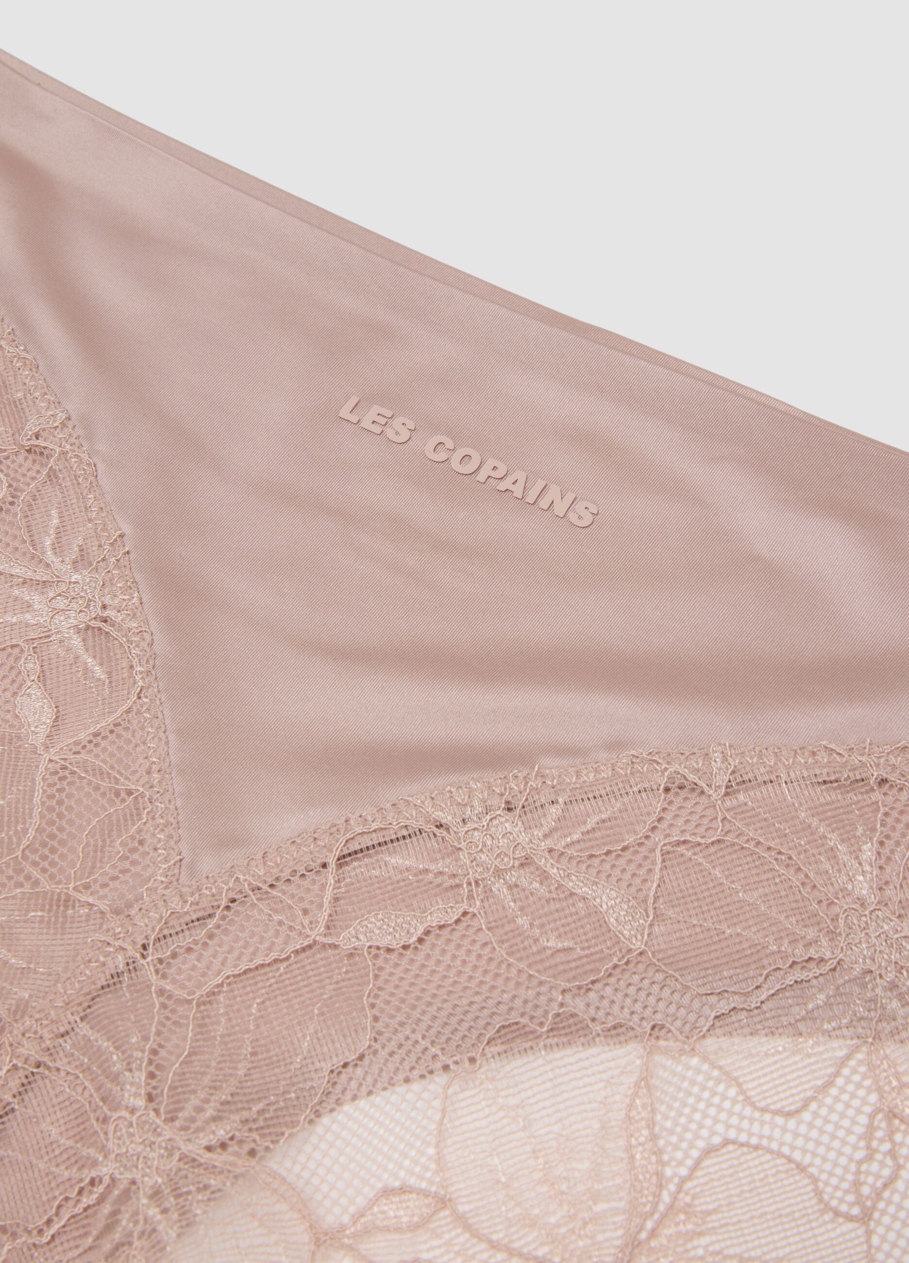 Pink stretch microfibre briefs with lace