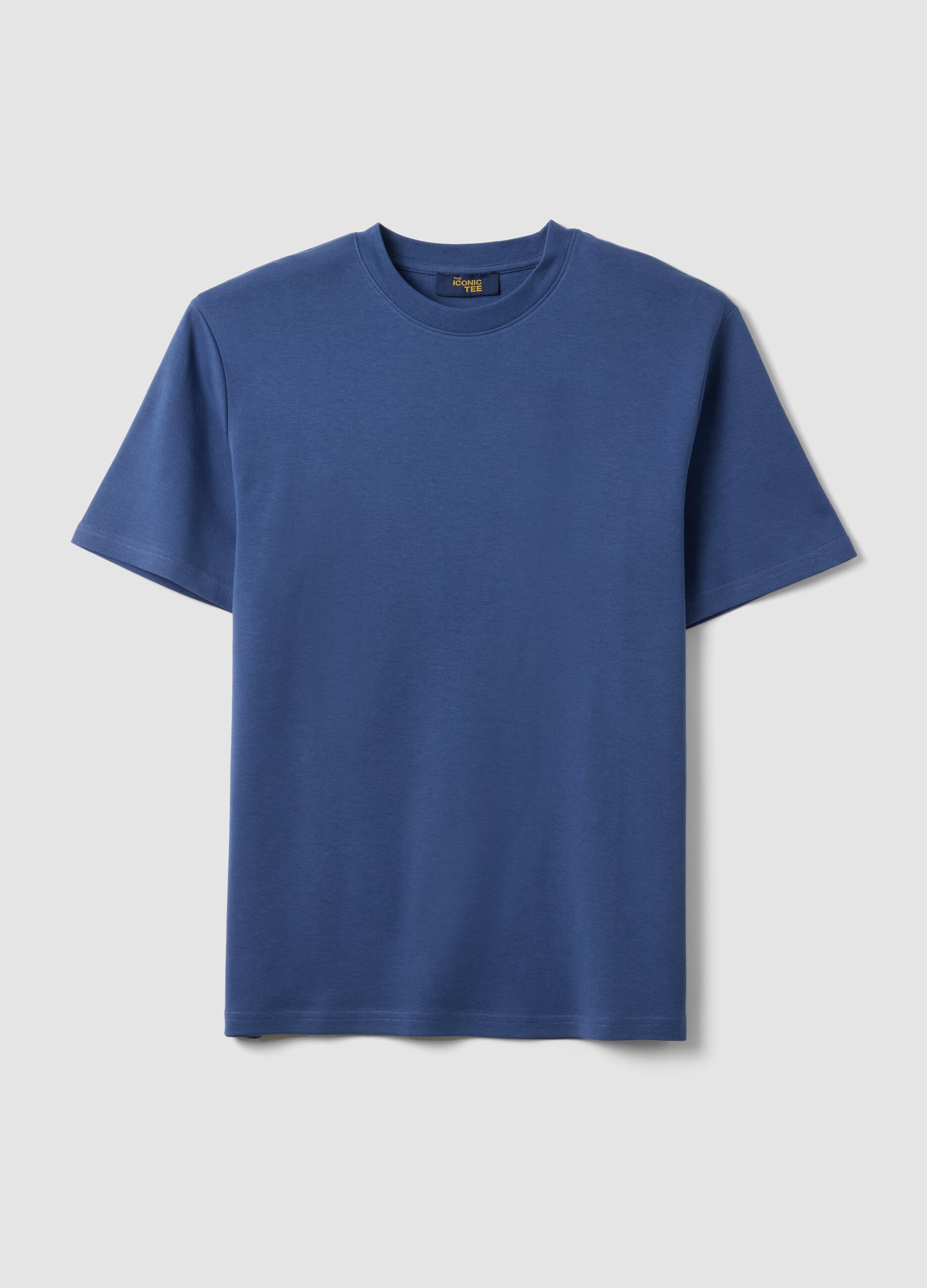Short-sleeve pure cotton blue relaxed fit T-shirt