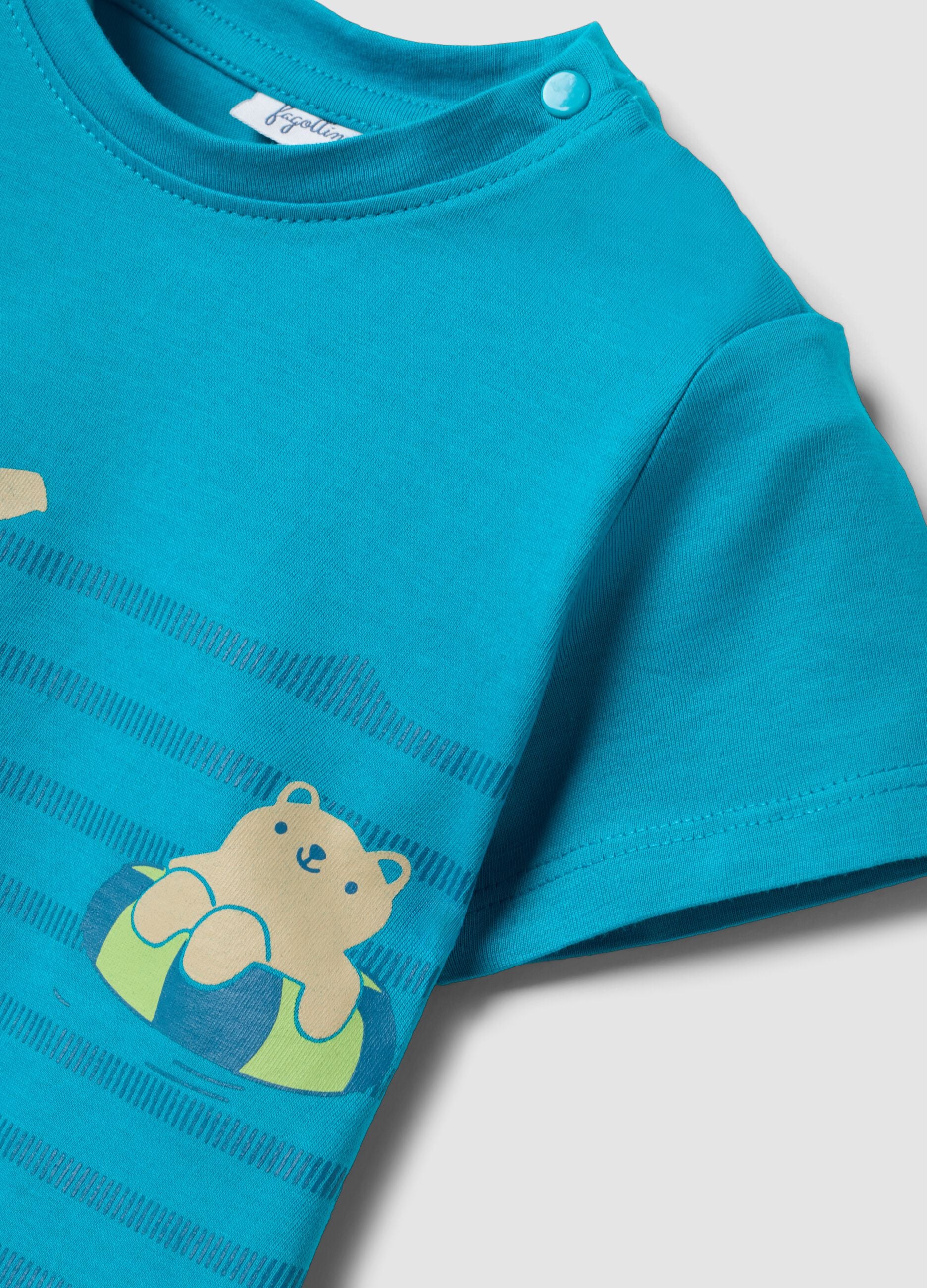 Light blue and navy pure cotton teddy bear set for baby boys, regular fit